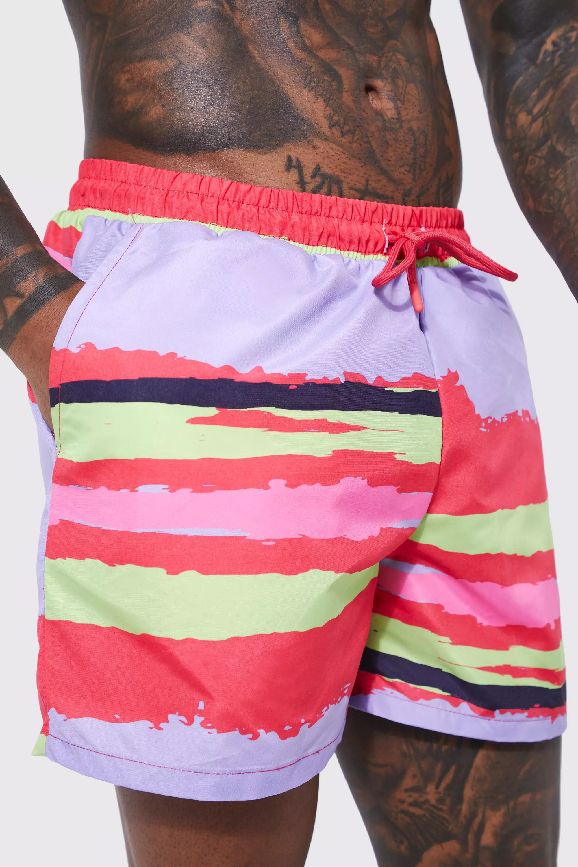 Lilac Short Length Blurred Stripe Swim Shorts alternative image