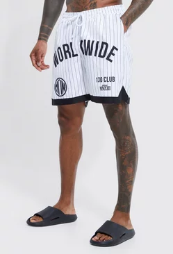 Mid Worldwide Stripe Basketball Swim Trunks White