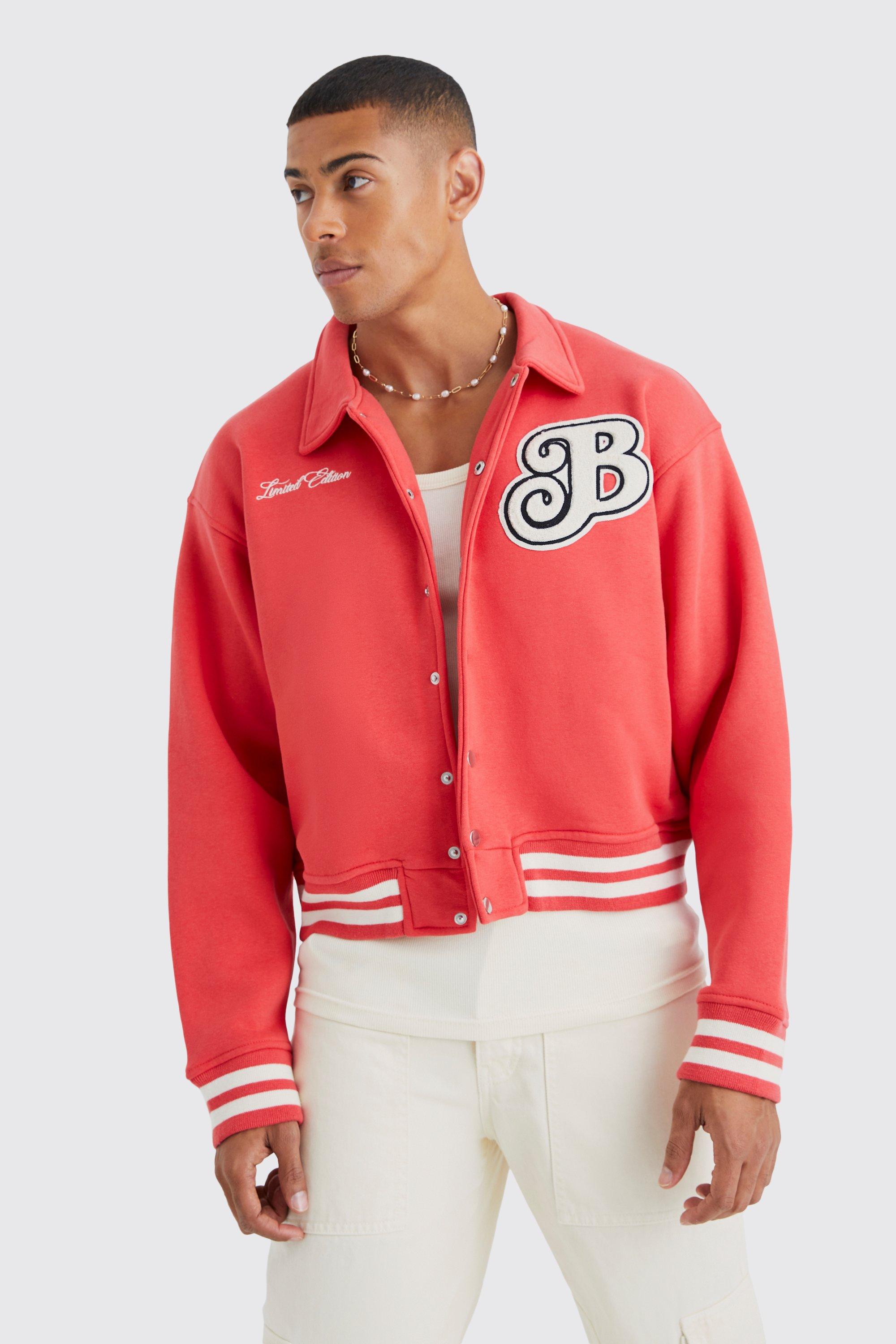 Boxy B Badge Jersey Varsity Jacket | boohooMAN USA