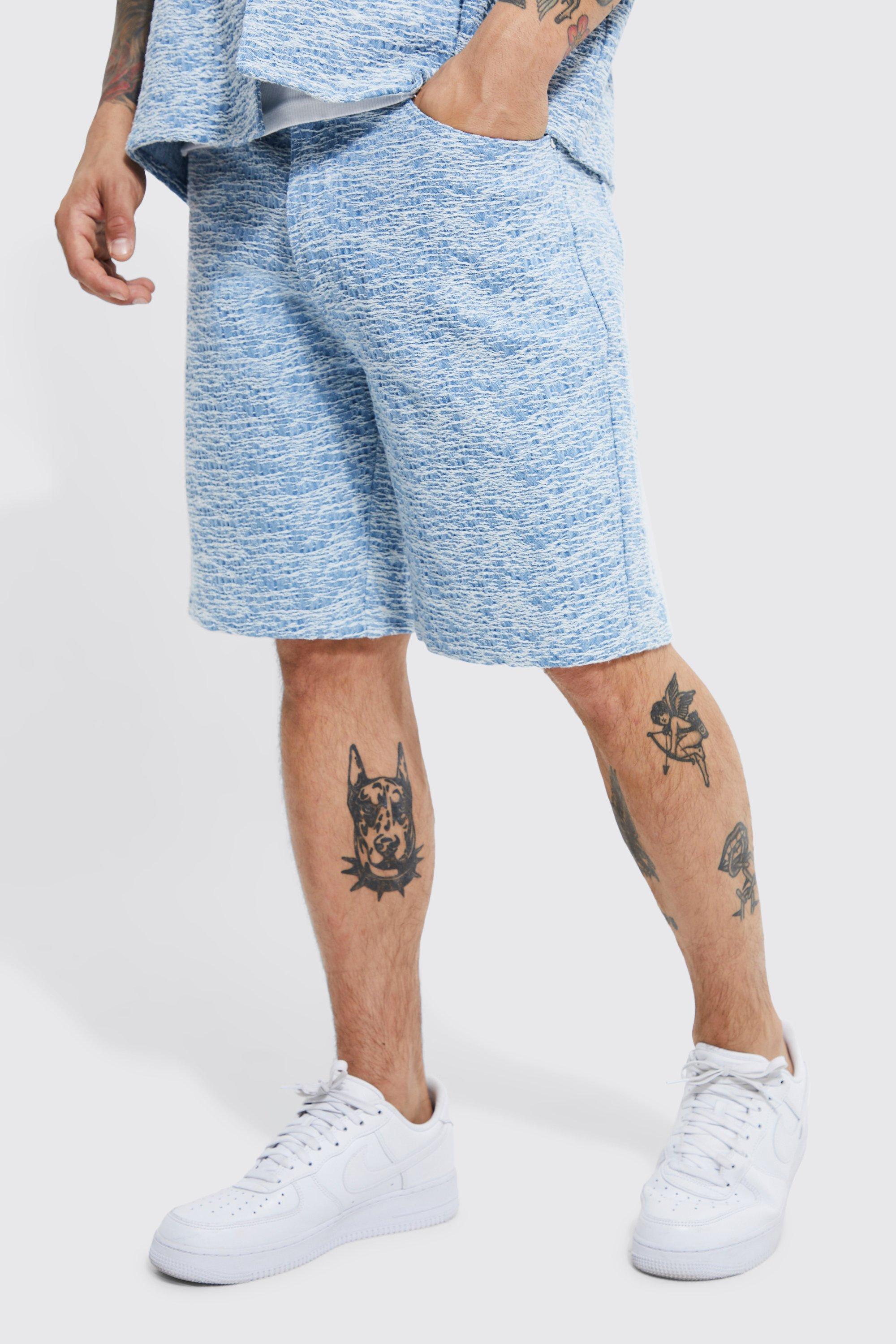 Light blue Relaxed Fit Fabric Interest Denim Shorts