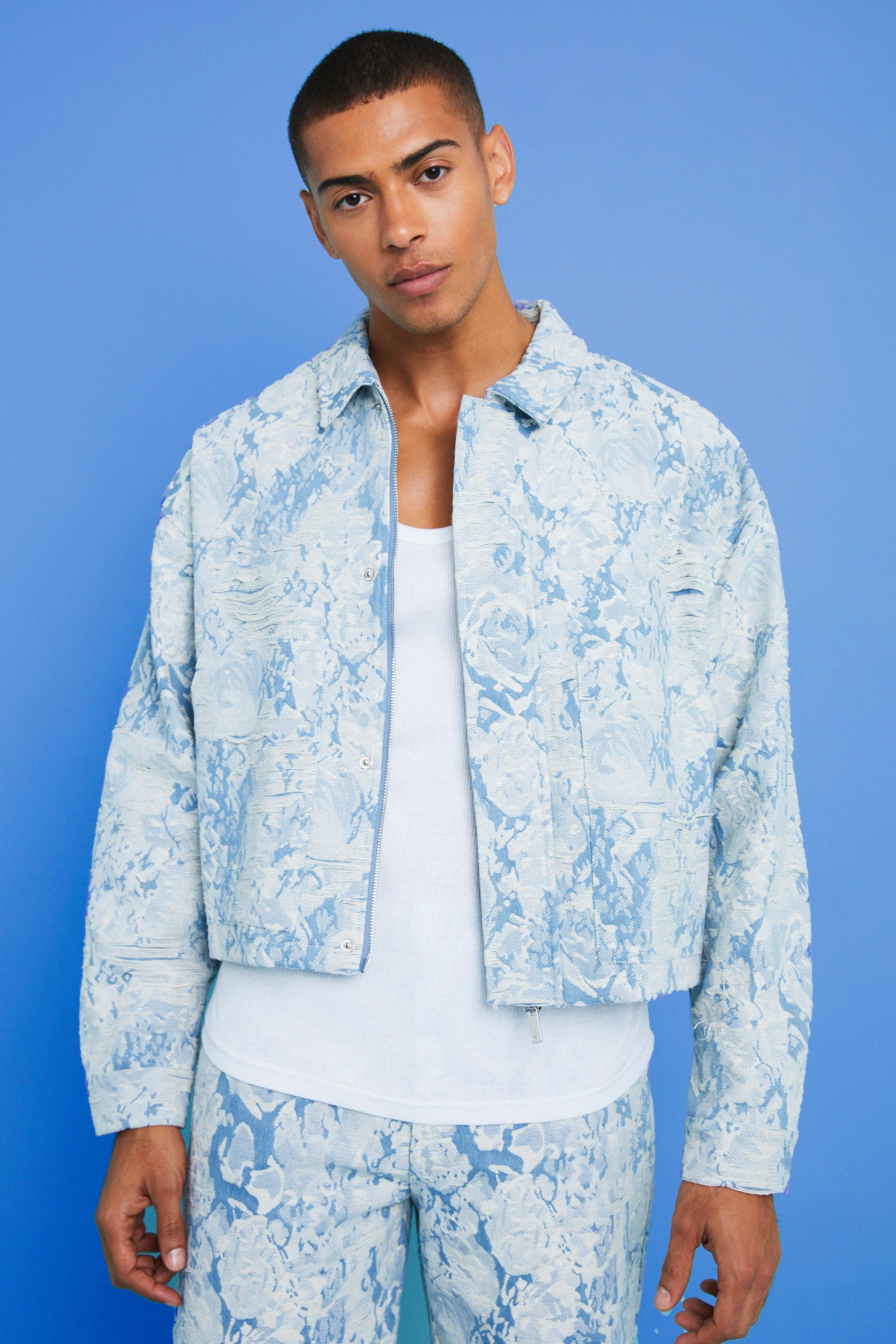 Light blue Boxy Fit Fabric Interest Denim Jacket