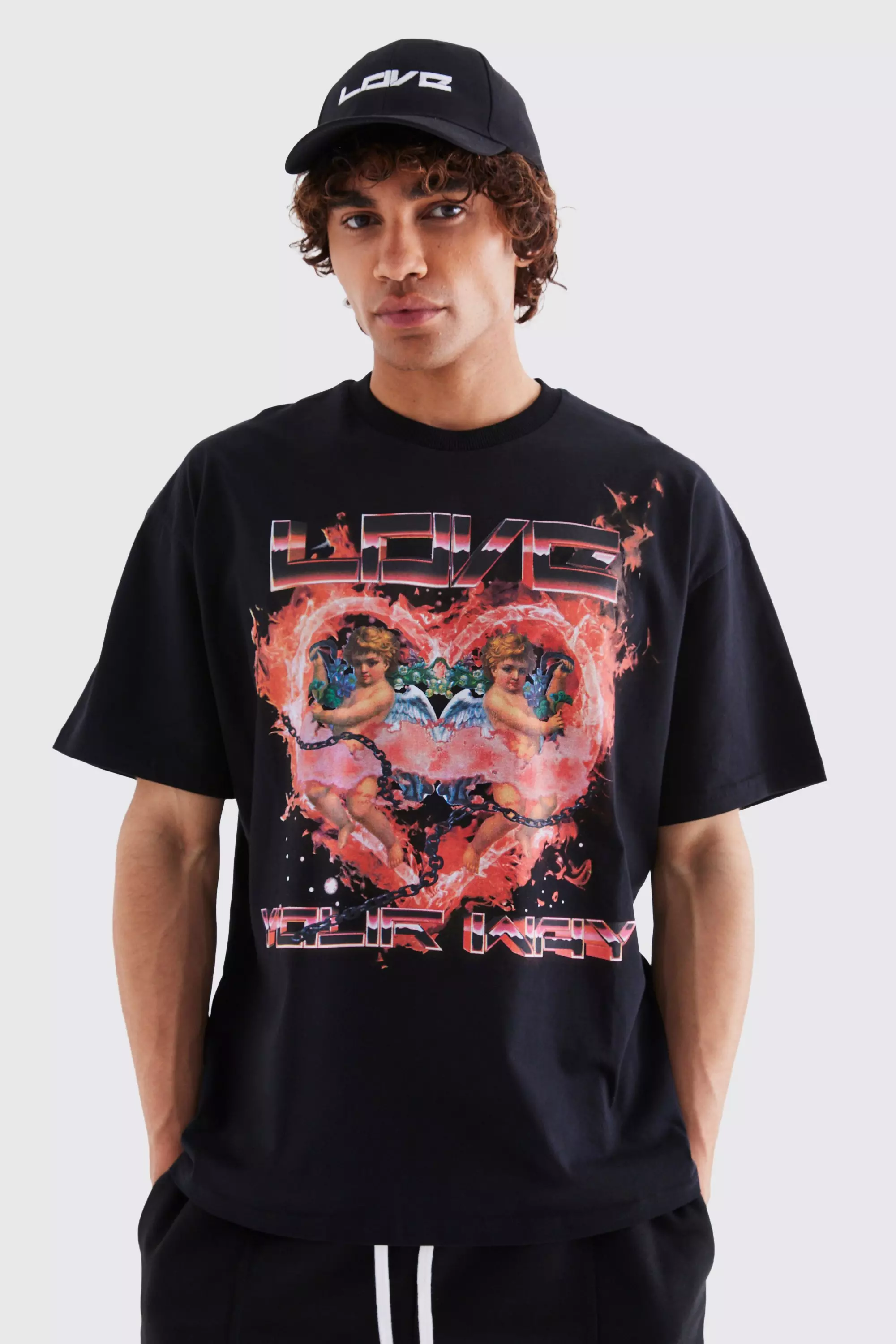 Oversized Heavyweight Love Cherub Pride T-shirt Black