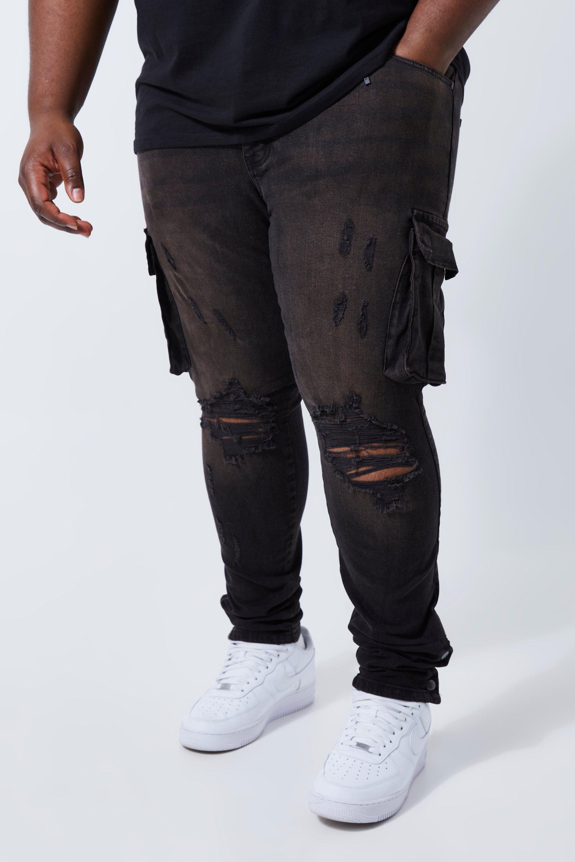 Black Technical Stretch Popper Detail Cargo Pants