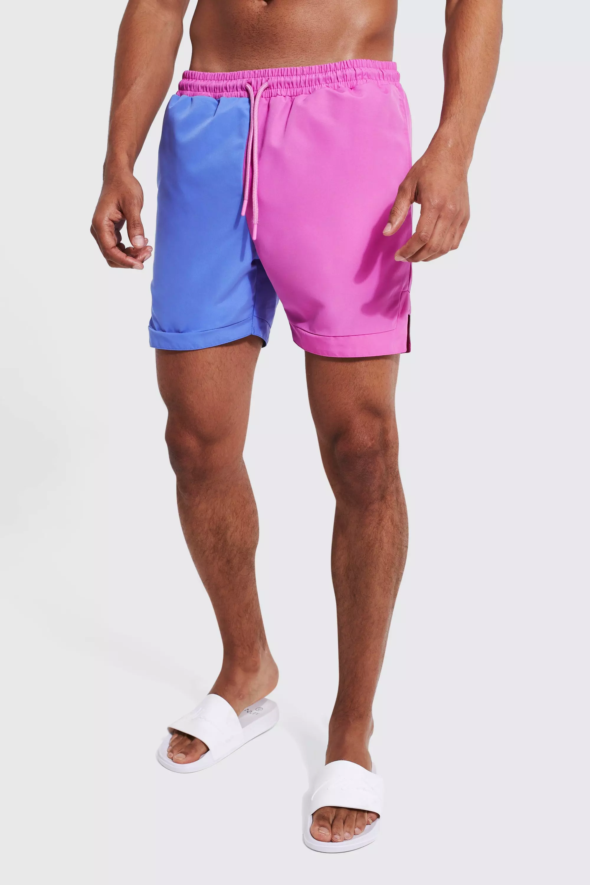 Mid Spliced Basketball Shape Swim Trunks Purple