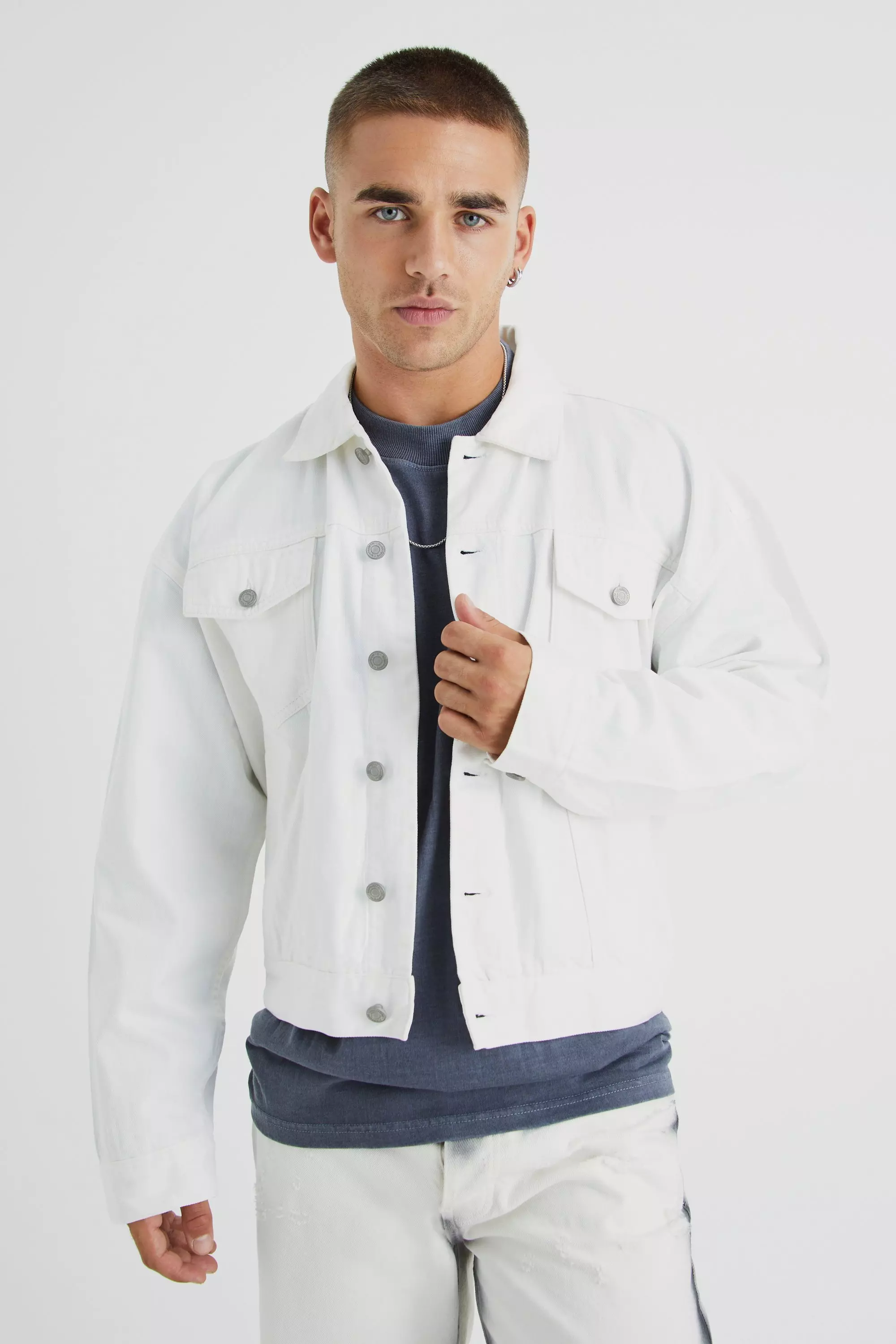 Boxy Fit Jean Jackets White