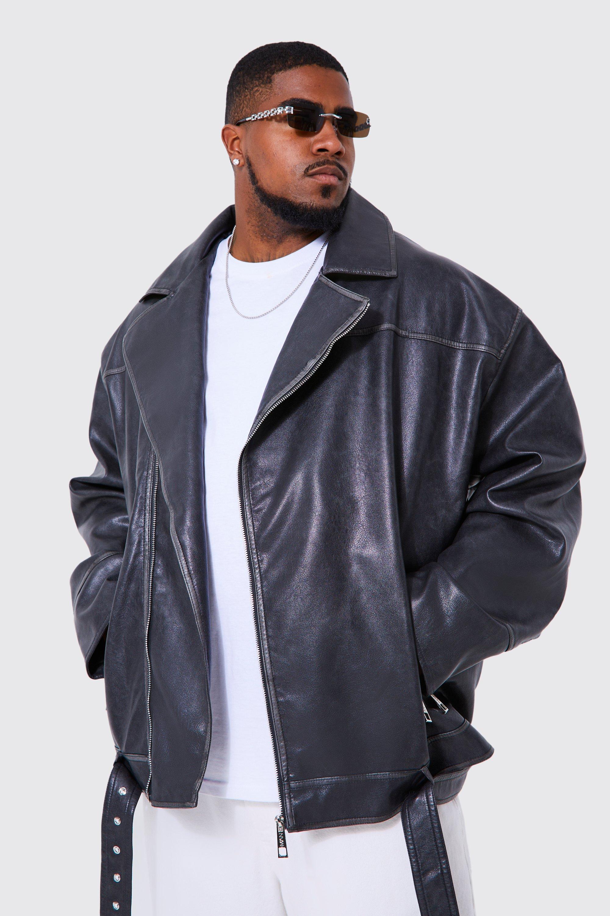 Plus Oversized Vintage Pu Biker Jacket | boohooMAN USA