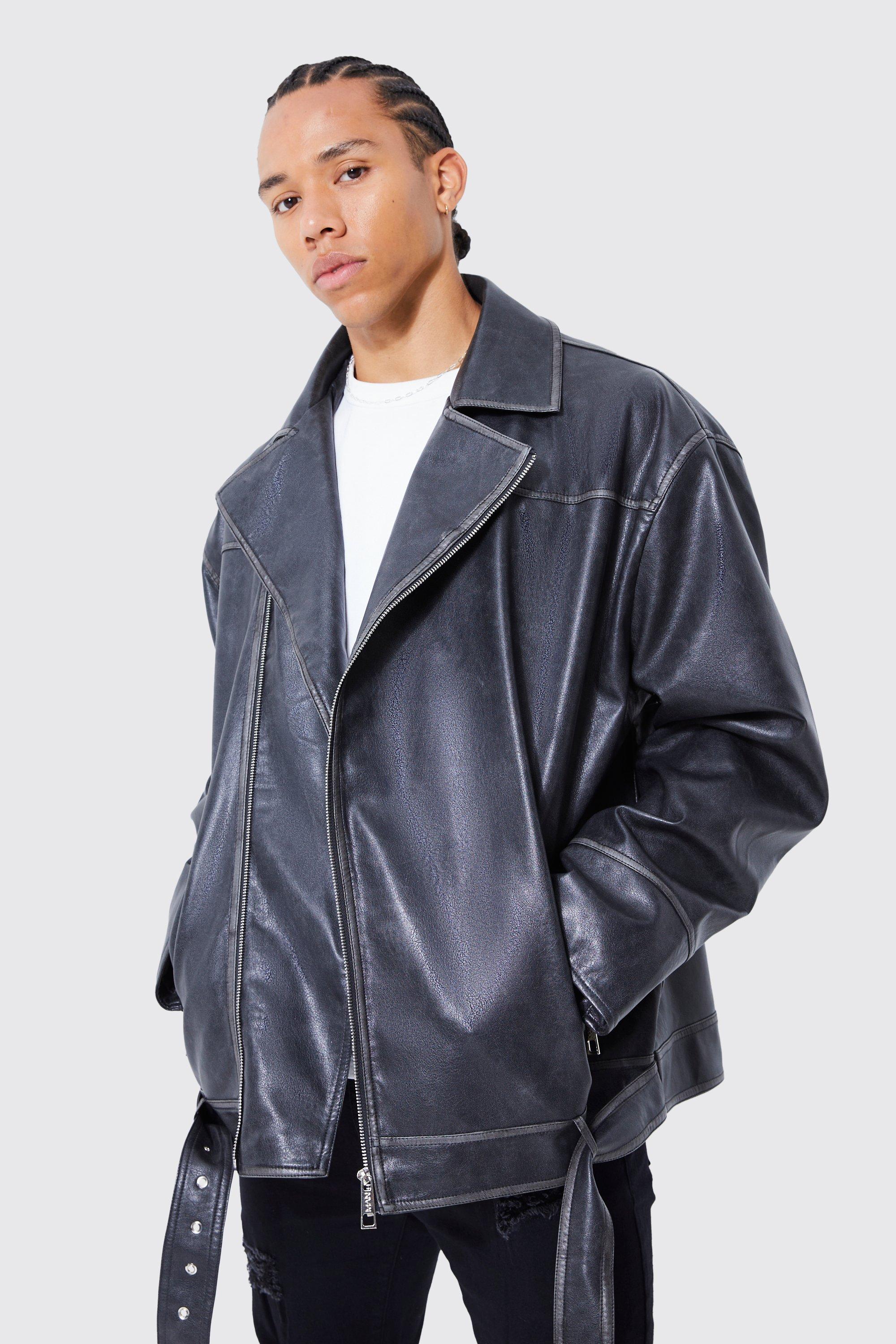 Oversized leather cheap jacket men