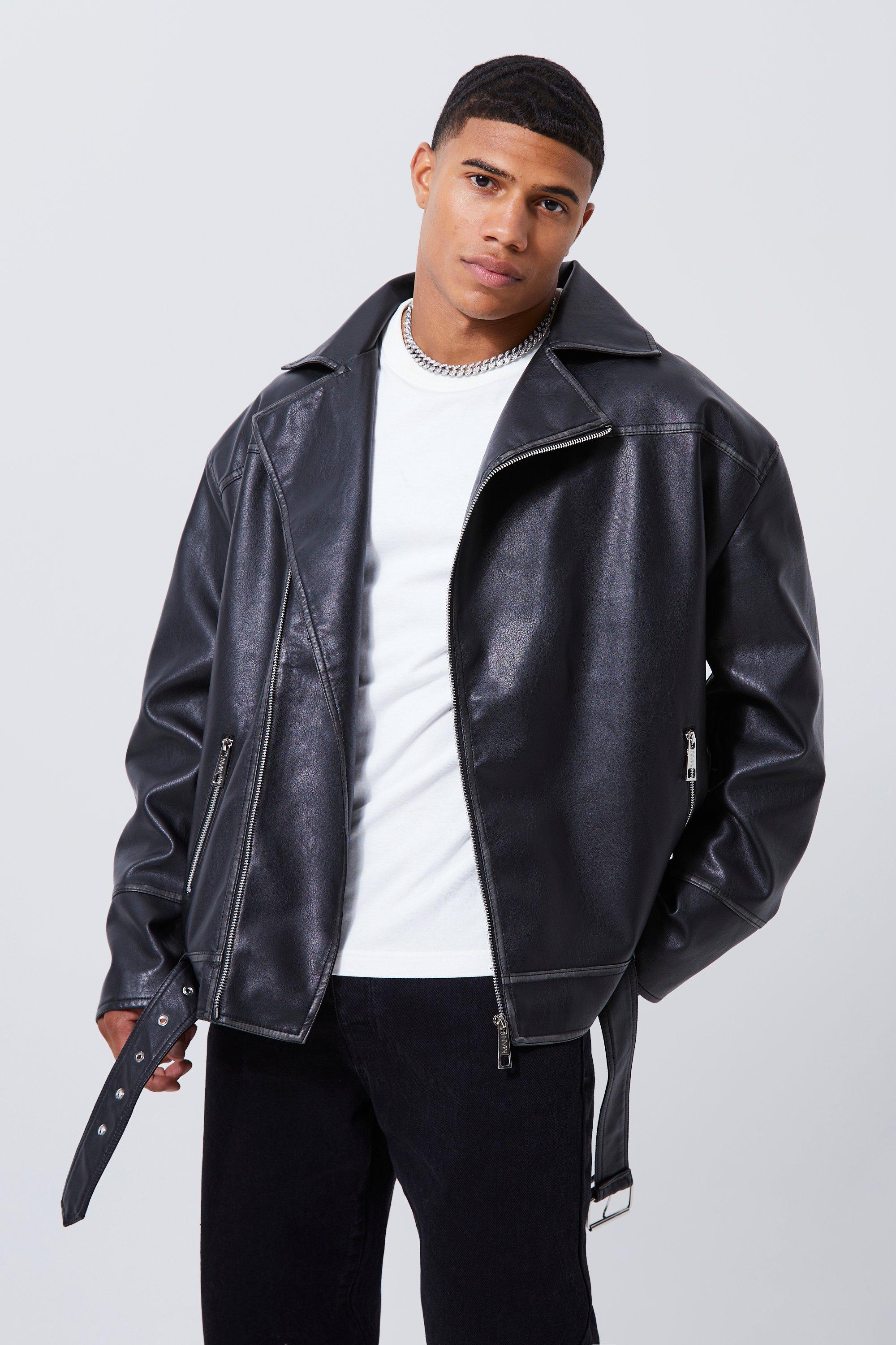 Black pu biker jacket with zips sale