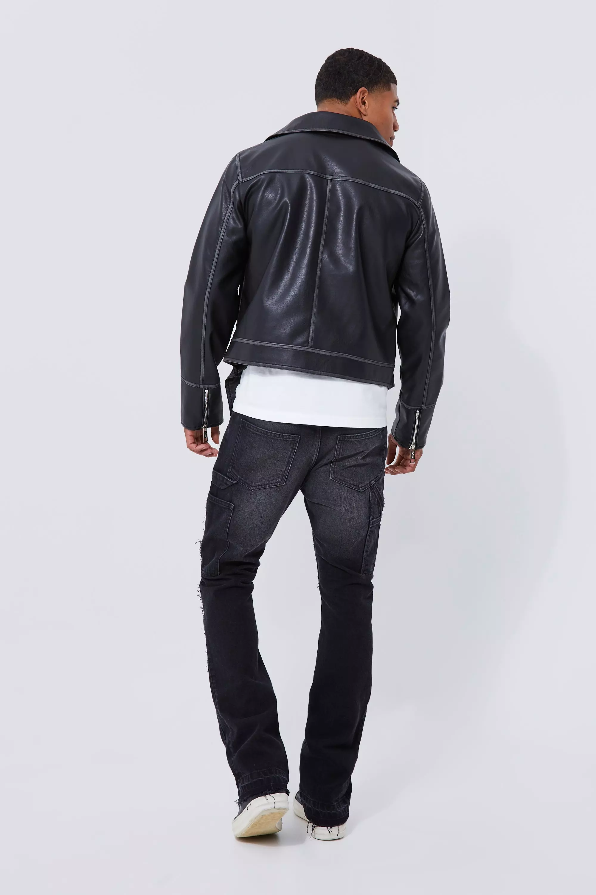 Black Boxy Vintage Pu Biker Jacket alternative image