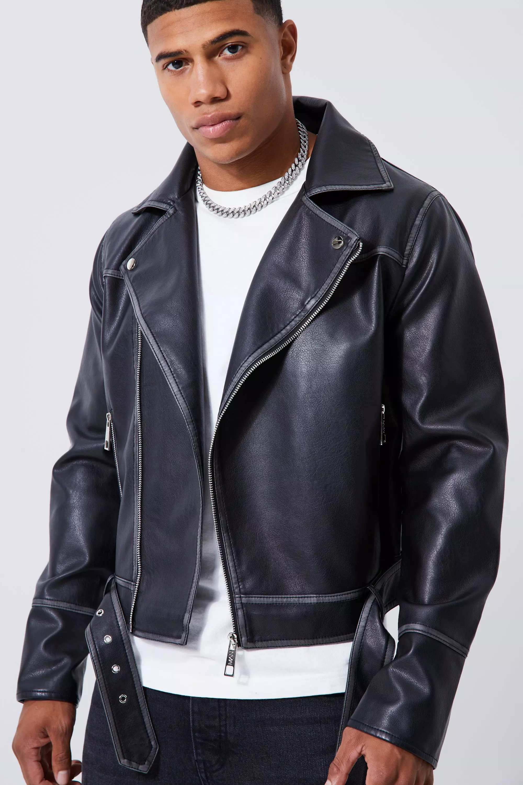 Black Boxy Vintage Pu Biker Jacket alternative image