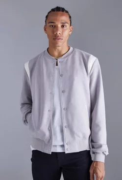 Tall Suedette Varsity Bomber Grey