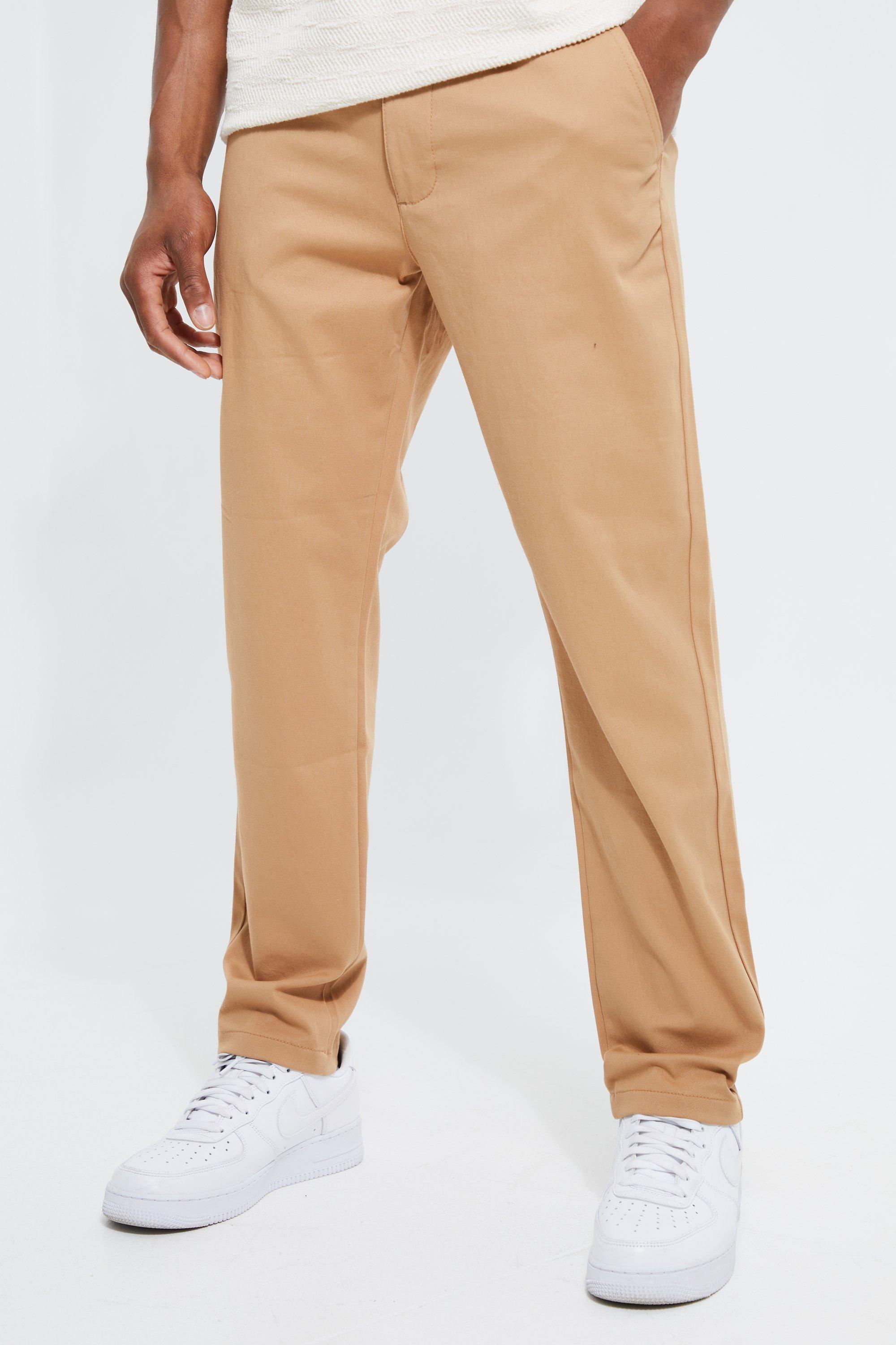 boohooMAN tapered chinos with side panel detail in khaki, ASOS