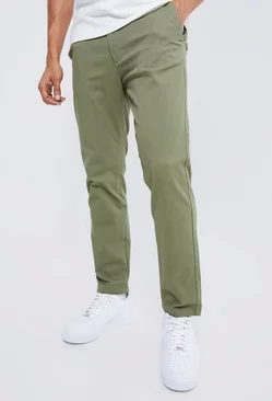 Khaki Fixed Waist Slim Chino Pants