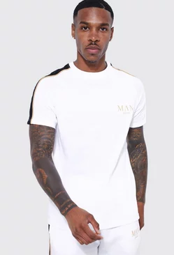 Man Gold Piping Slim T-shirt White