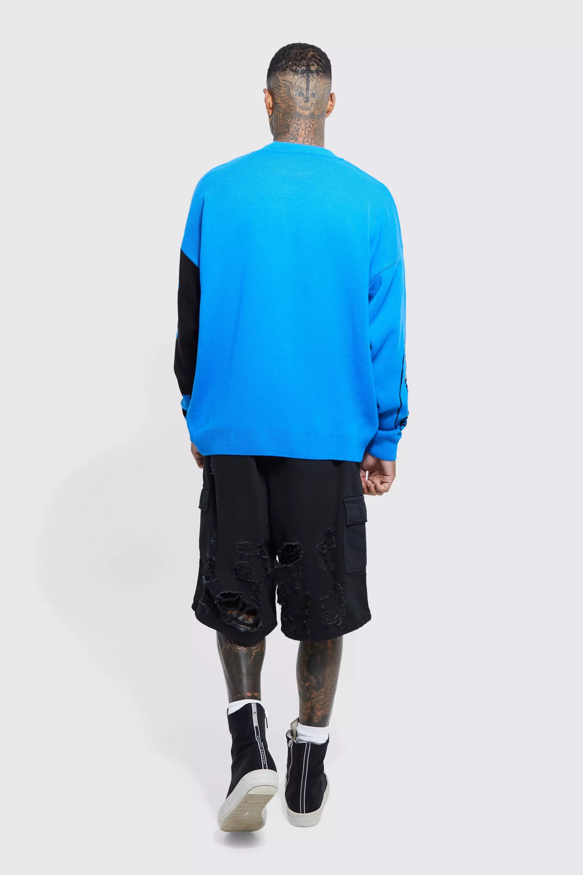 Dusty blue Oversized Portrait Text Knitted Jumper alternative image