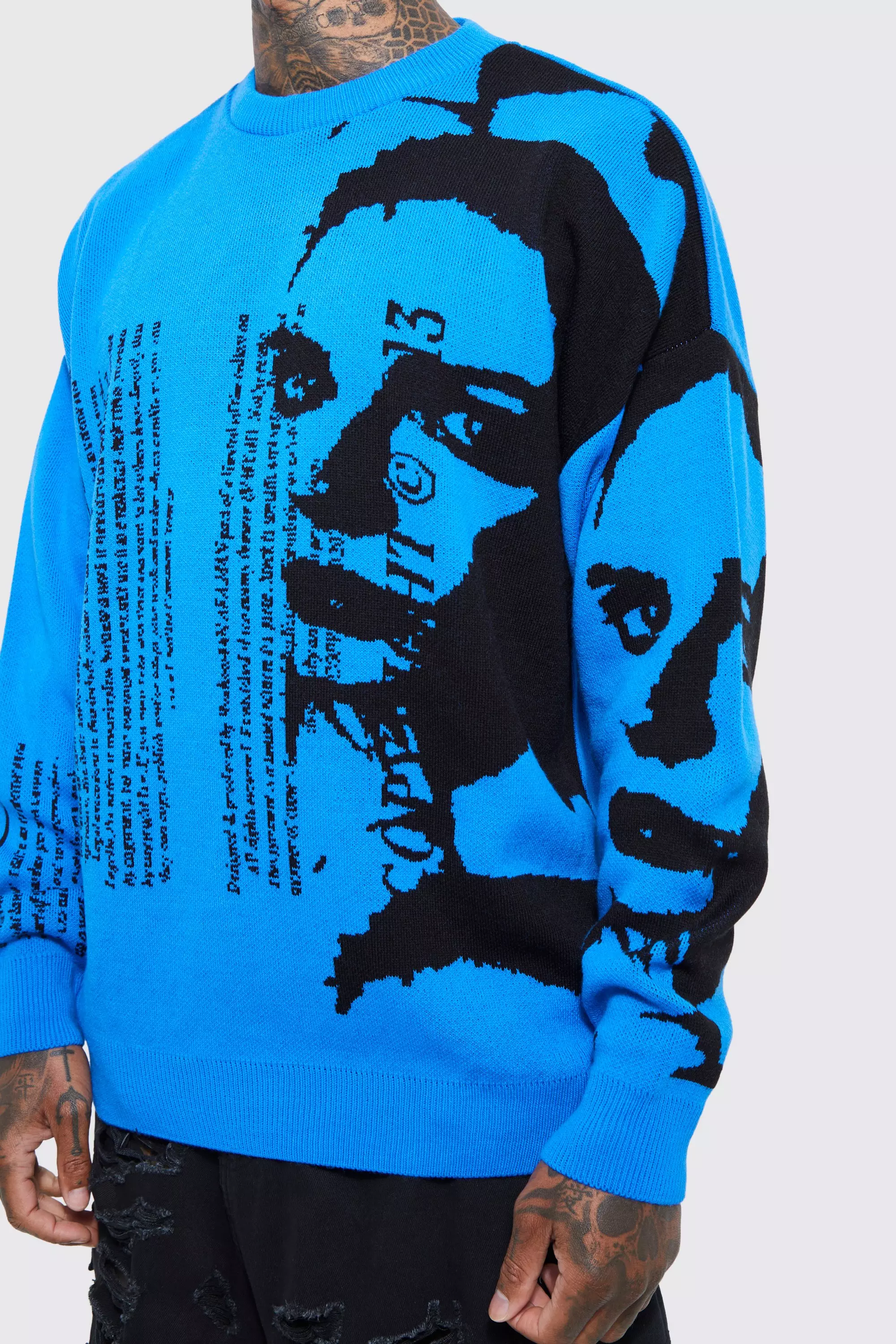 Dusty blue Oversized Portrait Text Knitted Jumper alternative image