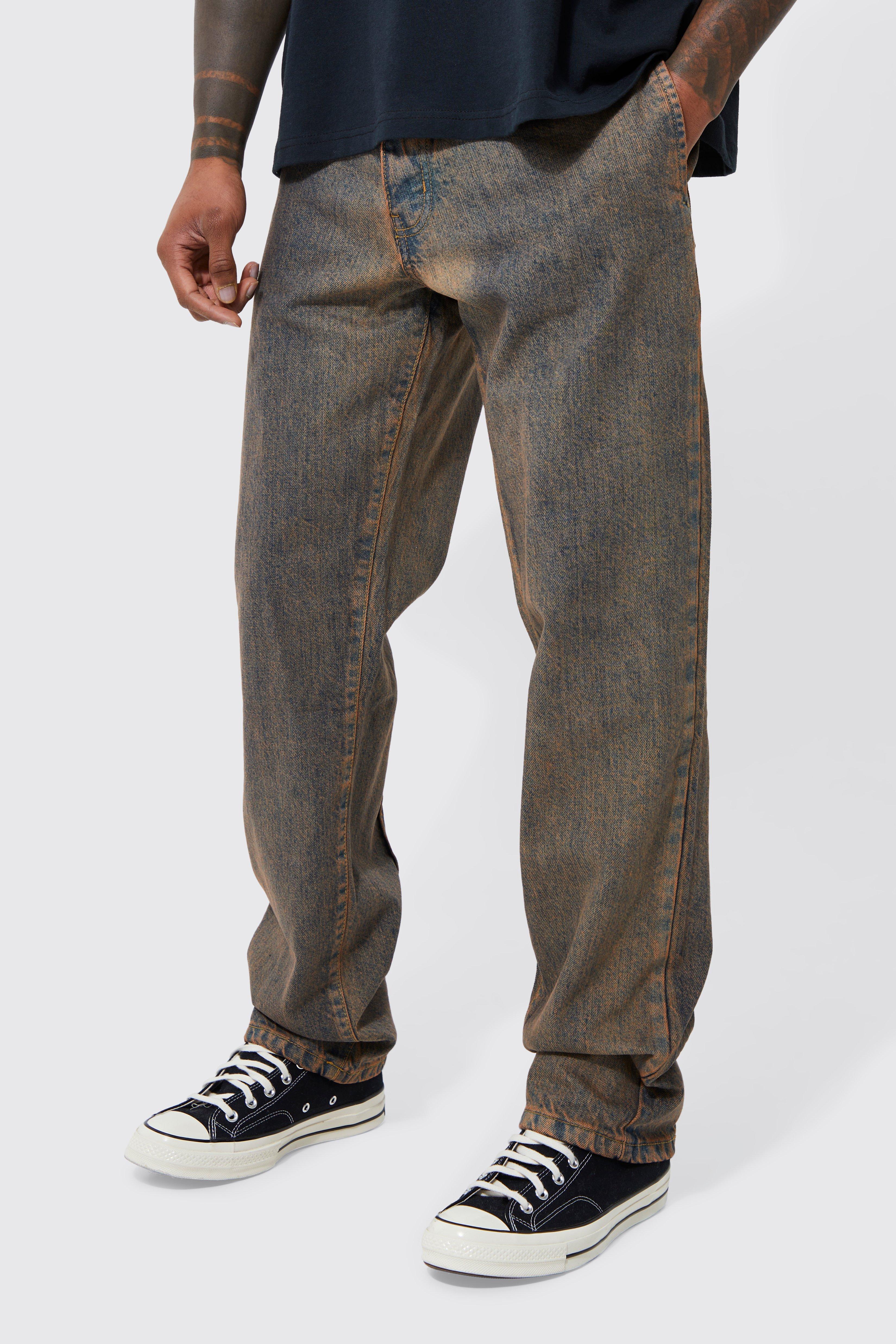 boohooMAN Relaxed Rigid Shine Monogram Jeans