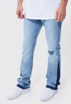 Blue Tall Slim Flare Gusset Detail Ripped Jeans