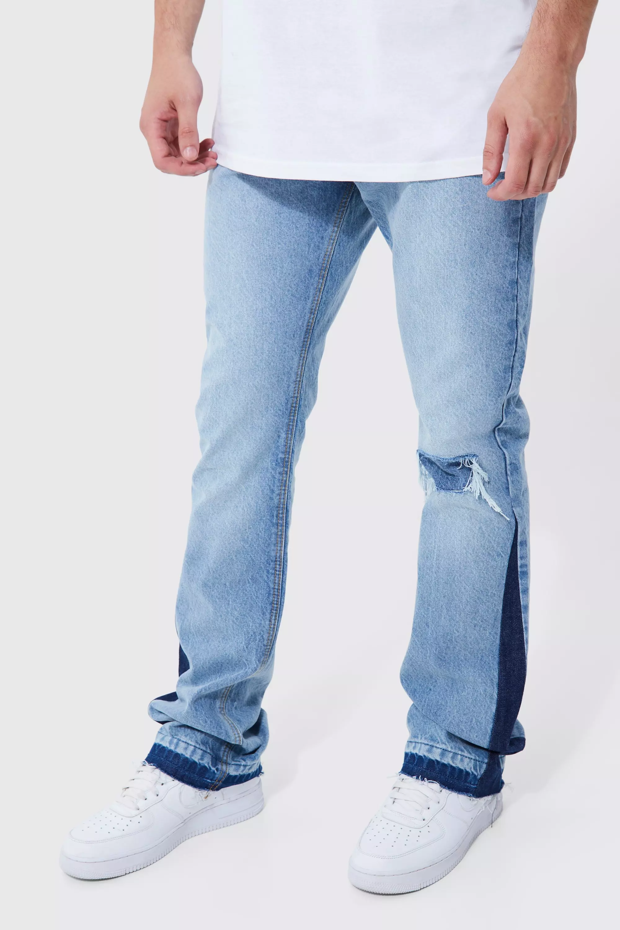 Tall Slim Flare Gusset Detail Ripped Jeans Light blue