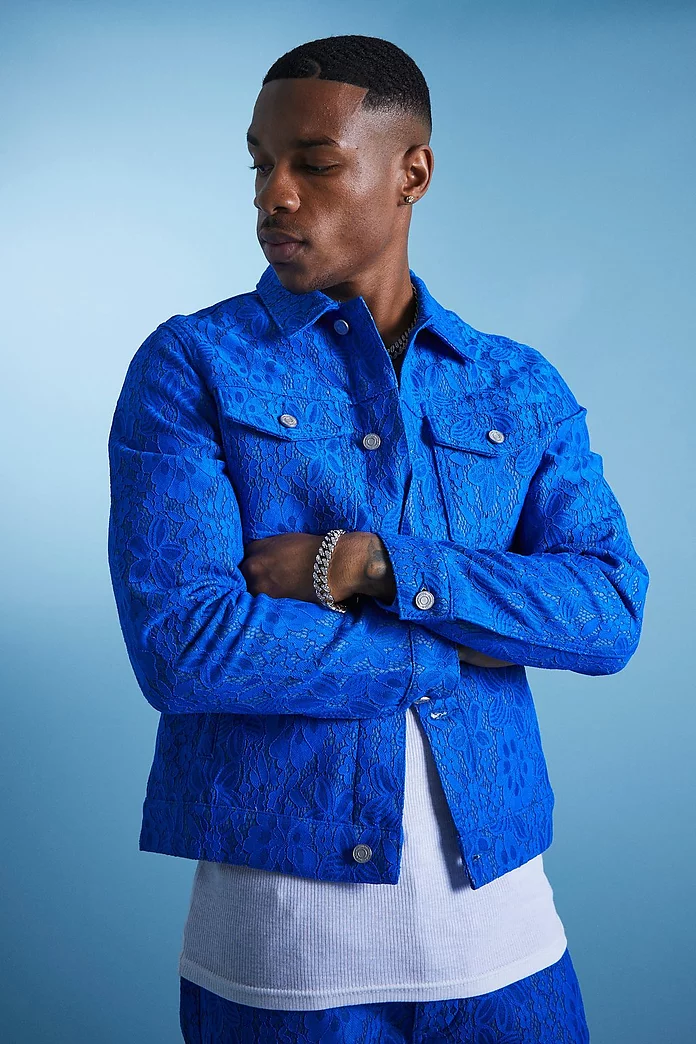 Boxy Fit Lace Denim Jacket and jeans | boohooMAN USA
