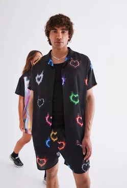 Black Short Sleeve Oversized Mini Heart Pride Shirt & Short