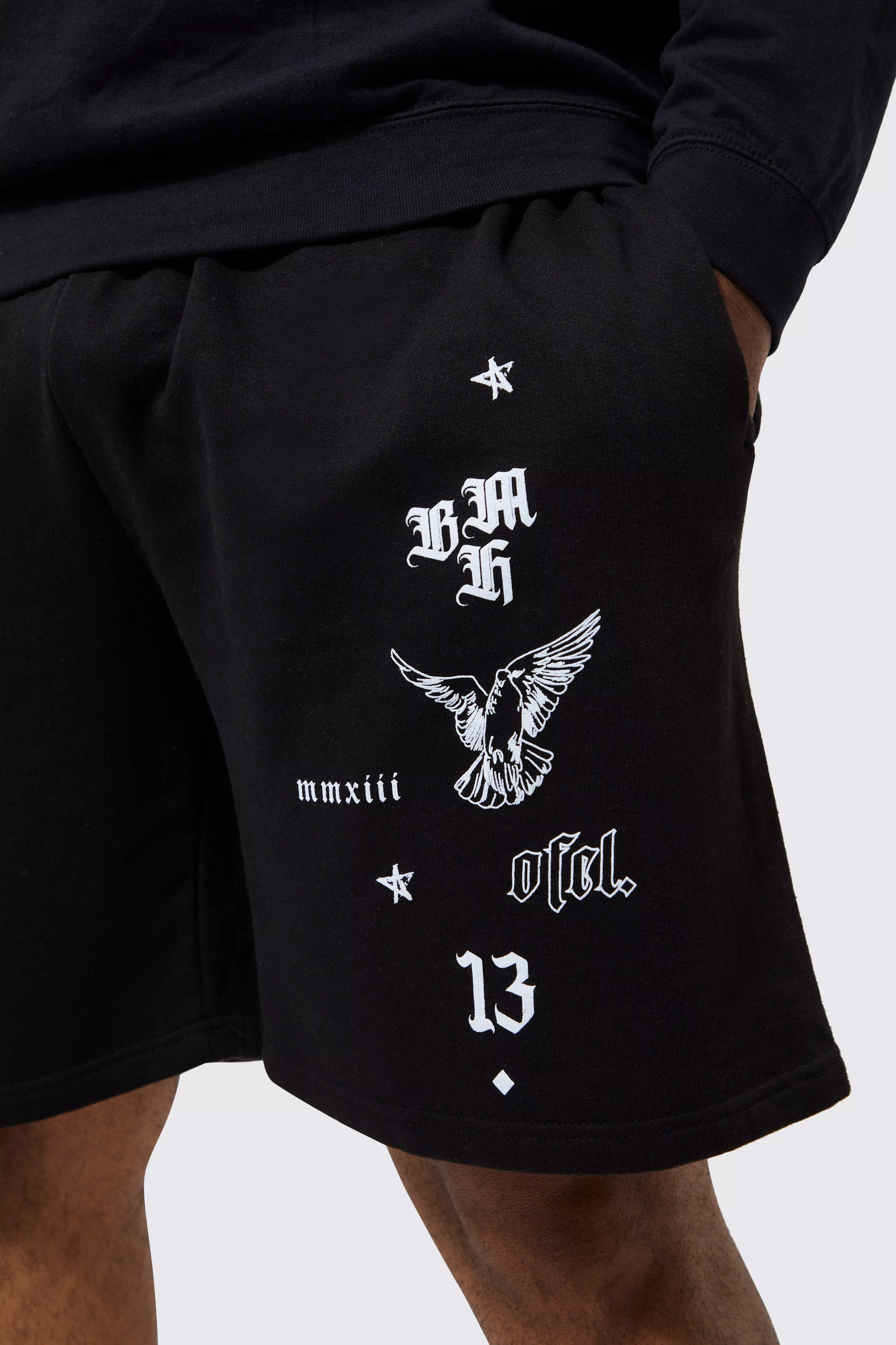 Plus Oversized Multi Graphic Sweat Shorts | boohooMAN USA