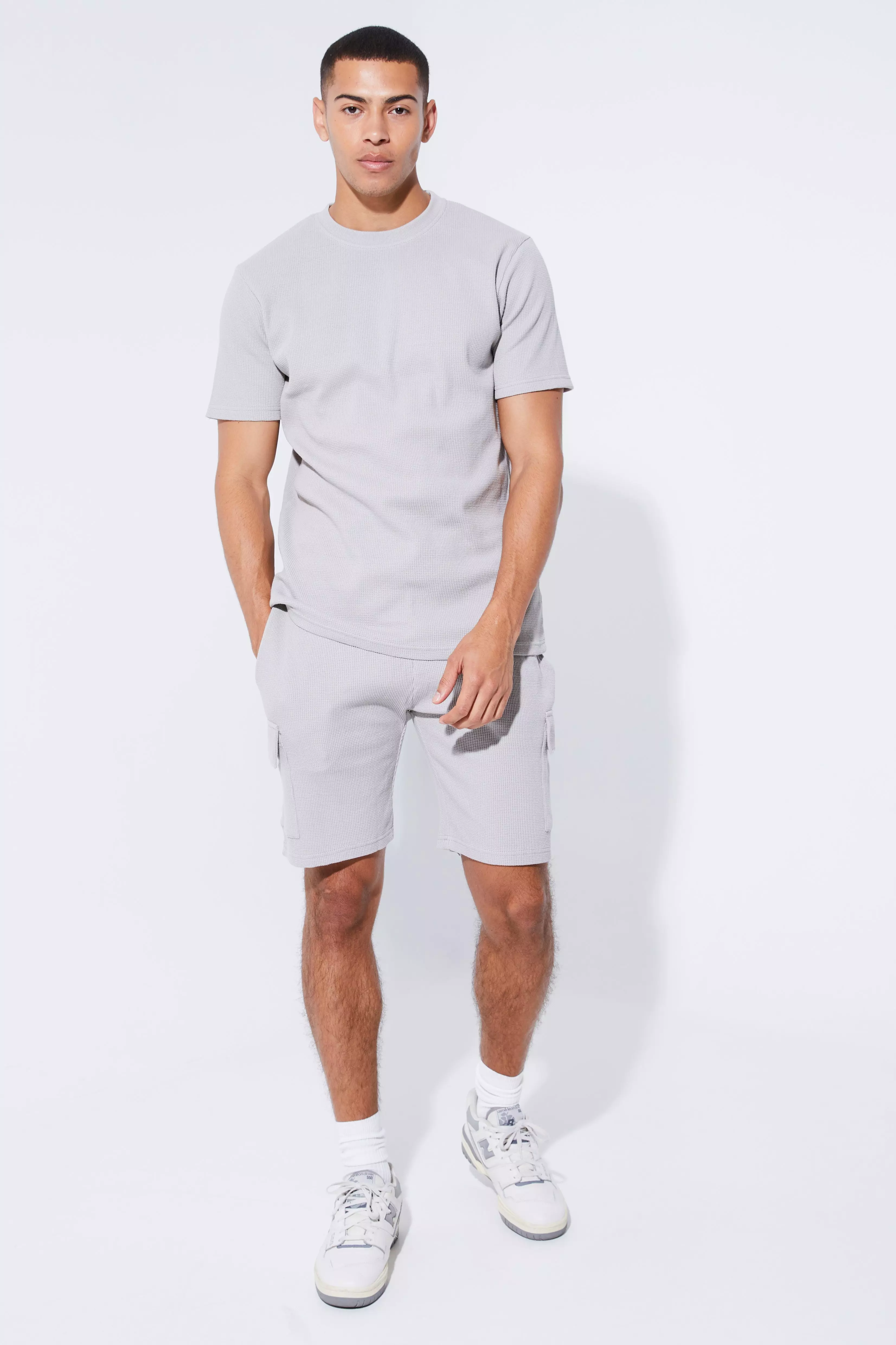 Light grey Slim Waffle T-shirt & Cargo Short Set alternative image