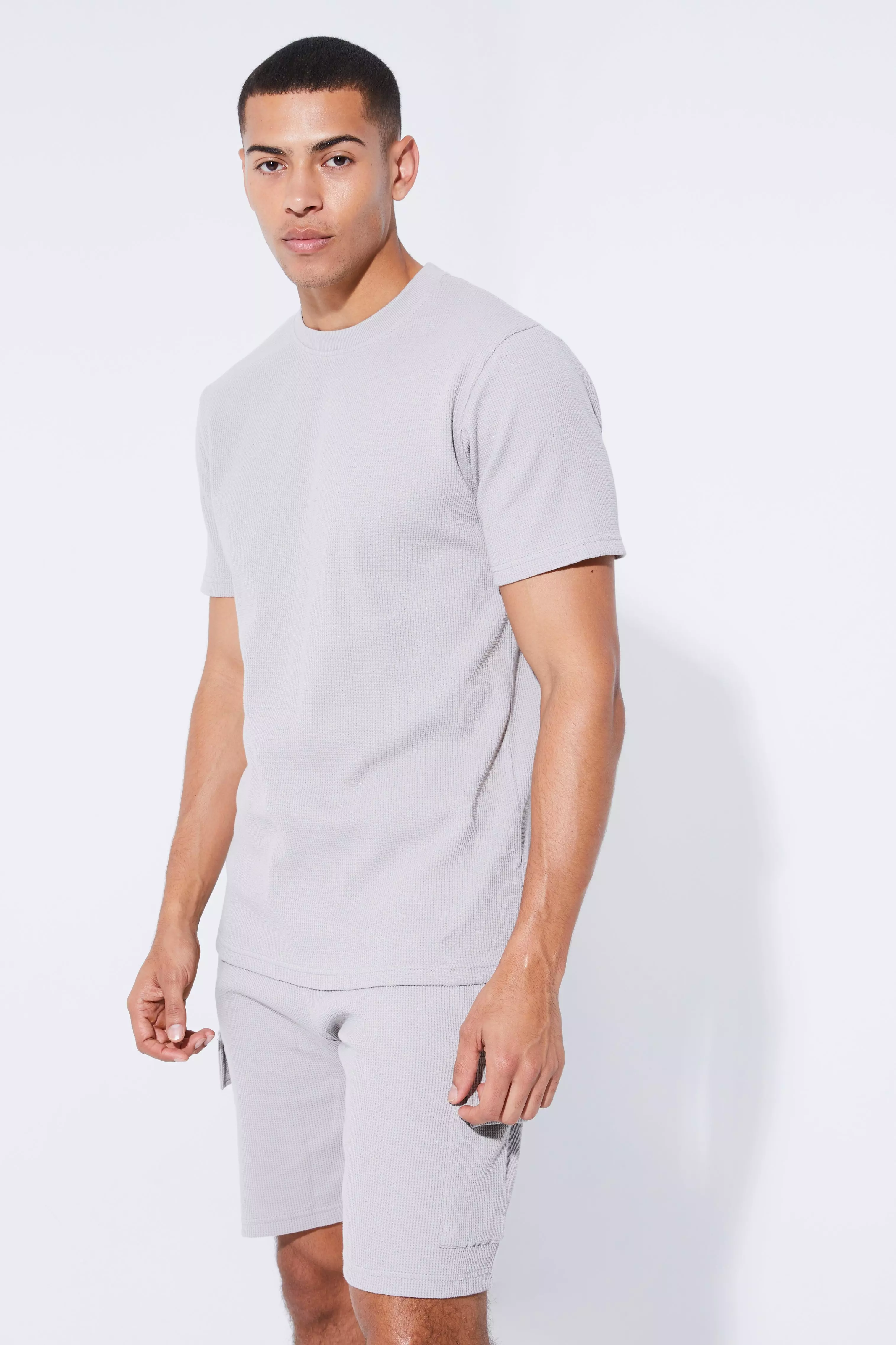 Light grey Slim Waffle T-shirt & Cargo Short Set alternative image
