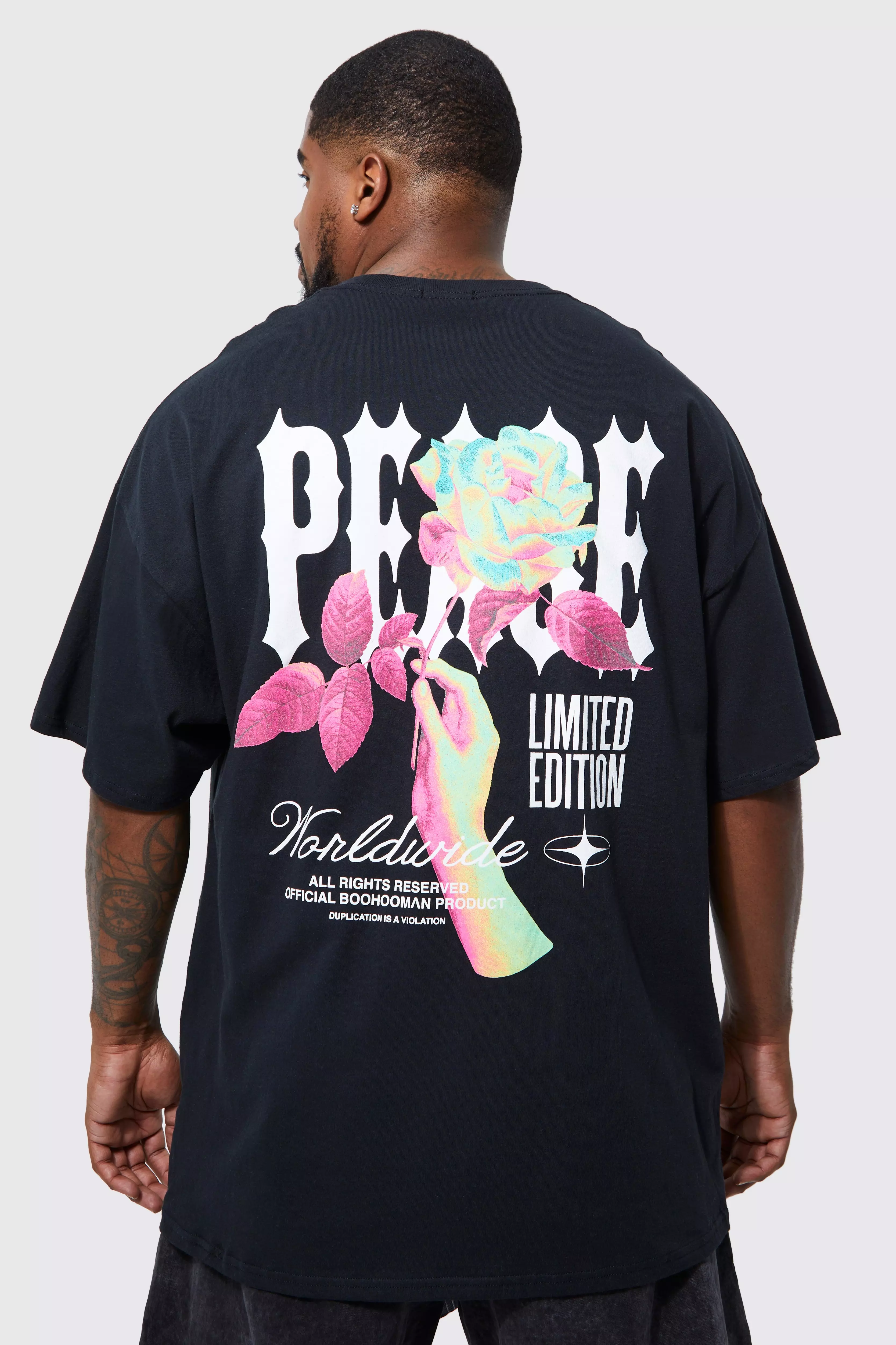 Plus Limited Edition Rose Back Graphic T-shirt Black