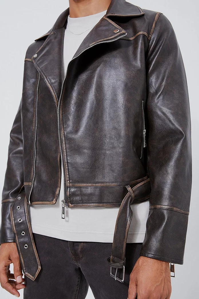 Boxy Vintage Pu Biker Jacket | boohooMAN USA Boxy Vintage Pu Biker Jacket | boohooMAN USA