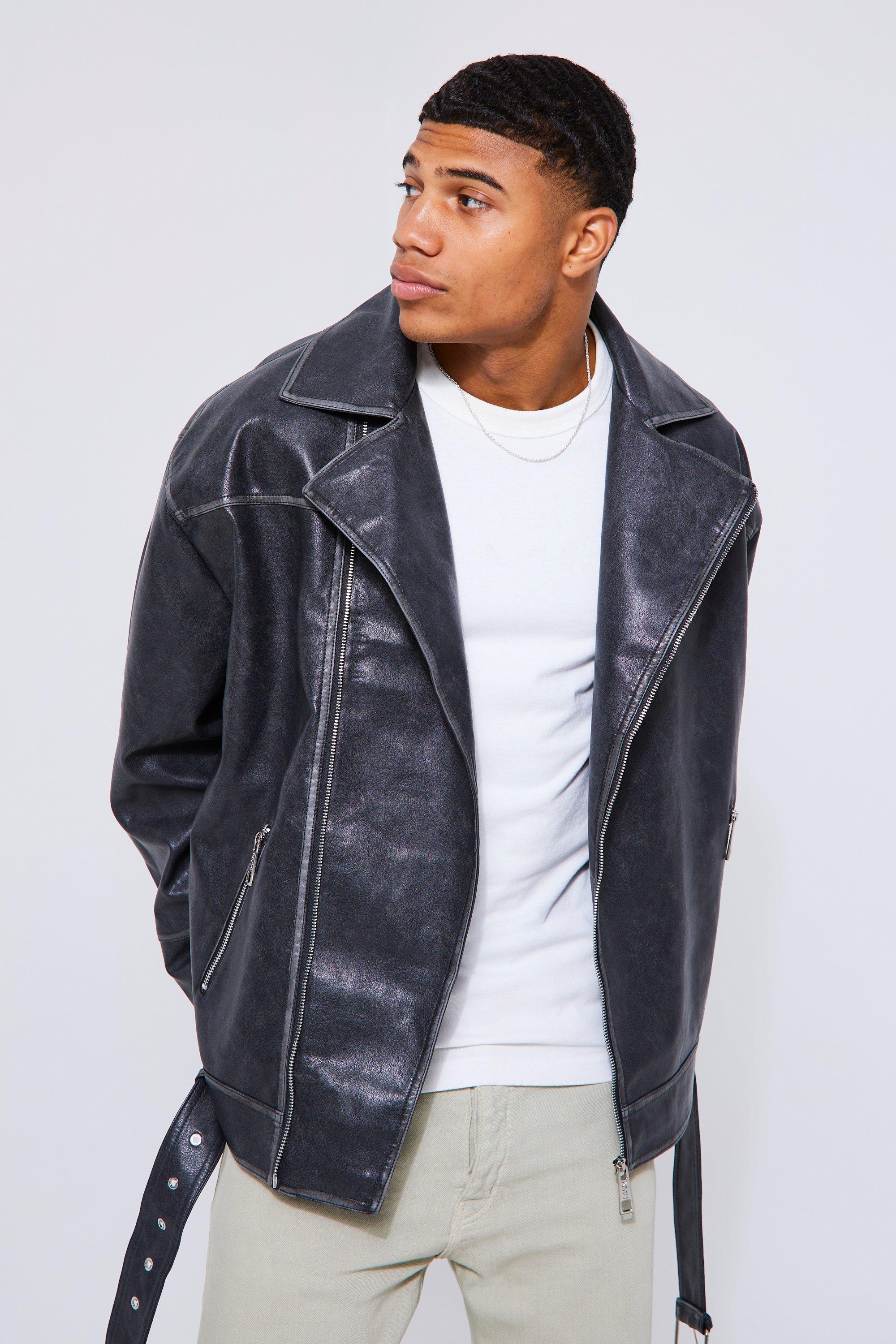 White Oversized Leather Biker Jacket - Maker of Jacket