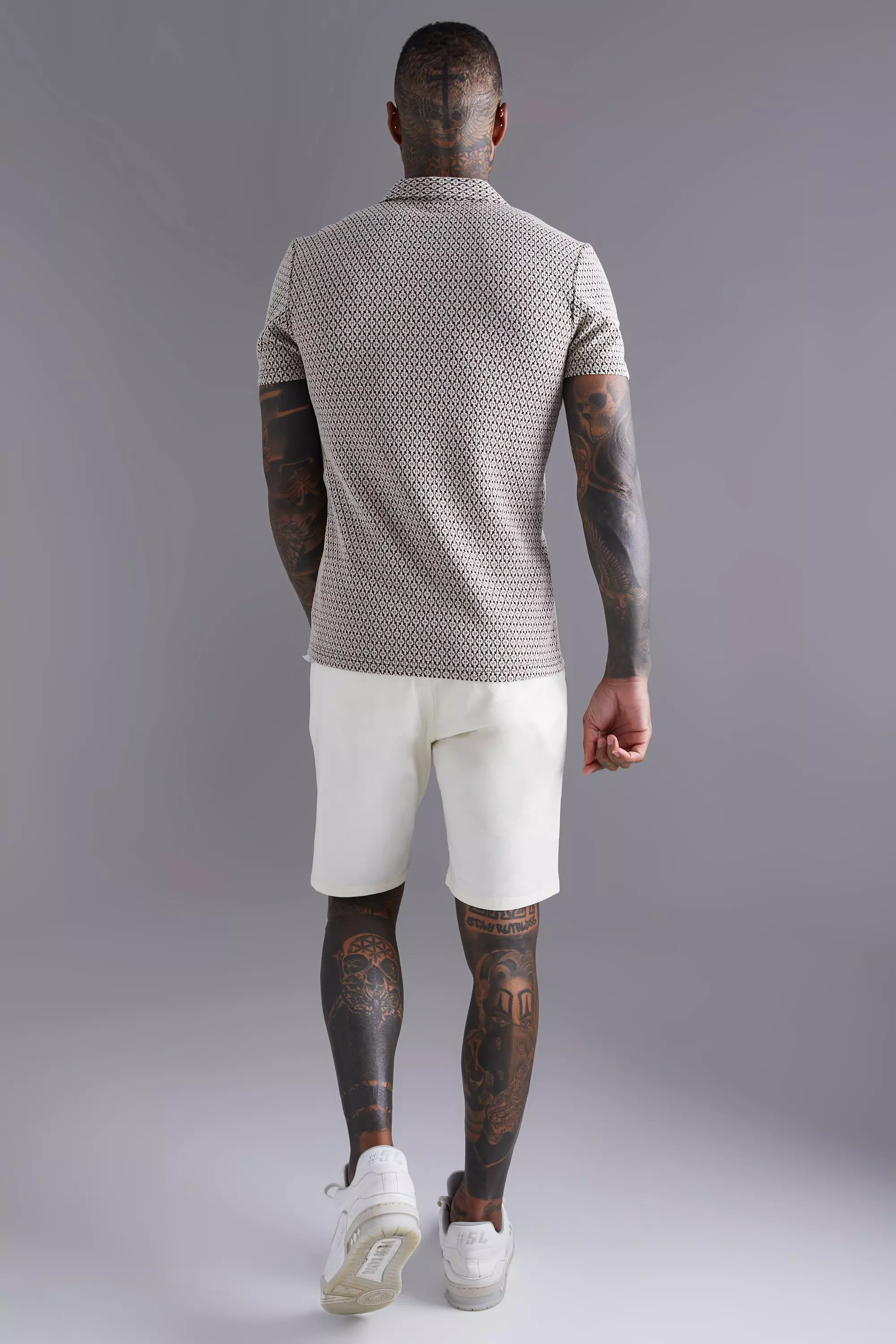 Short Sleeve Stretch Mini Geo Shirt | boohooMAN USA