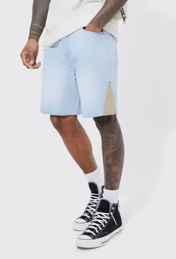 Relaxed Rigid Camo Gusset Denim Shorts ice blue