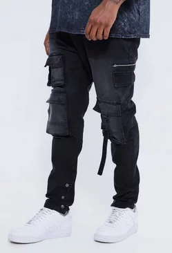 Ash Grey Plus Skinny Stretch Multi Pocket Cargo Jeans