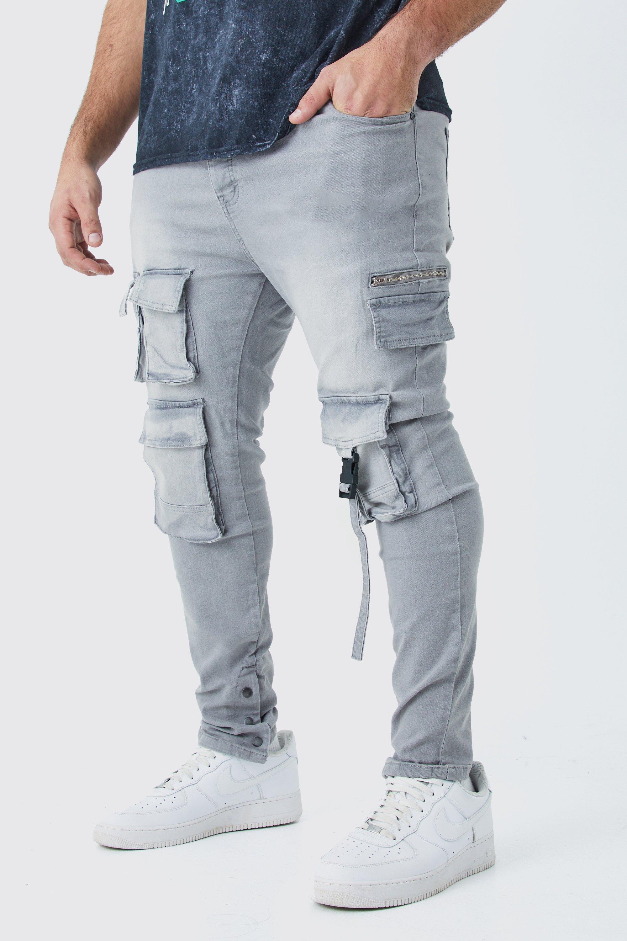 Plus Skinny Stretch Multi Pocket Cargo Jeans | boohooMAN USA | Stretchjeans