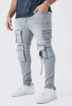 Plus Skinny Stretch Multi Pocket Cargo Jeans Grey