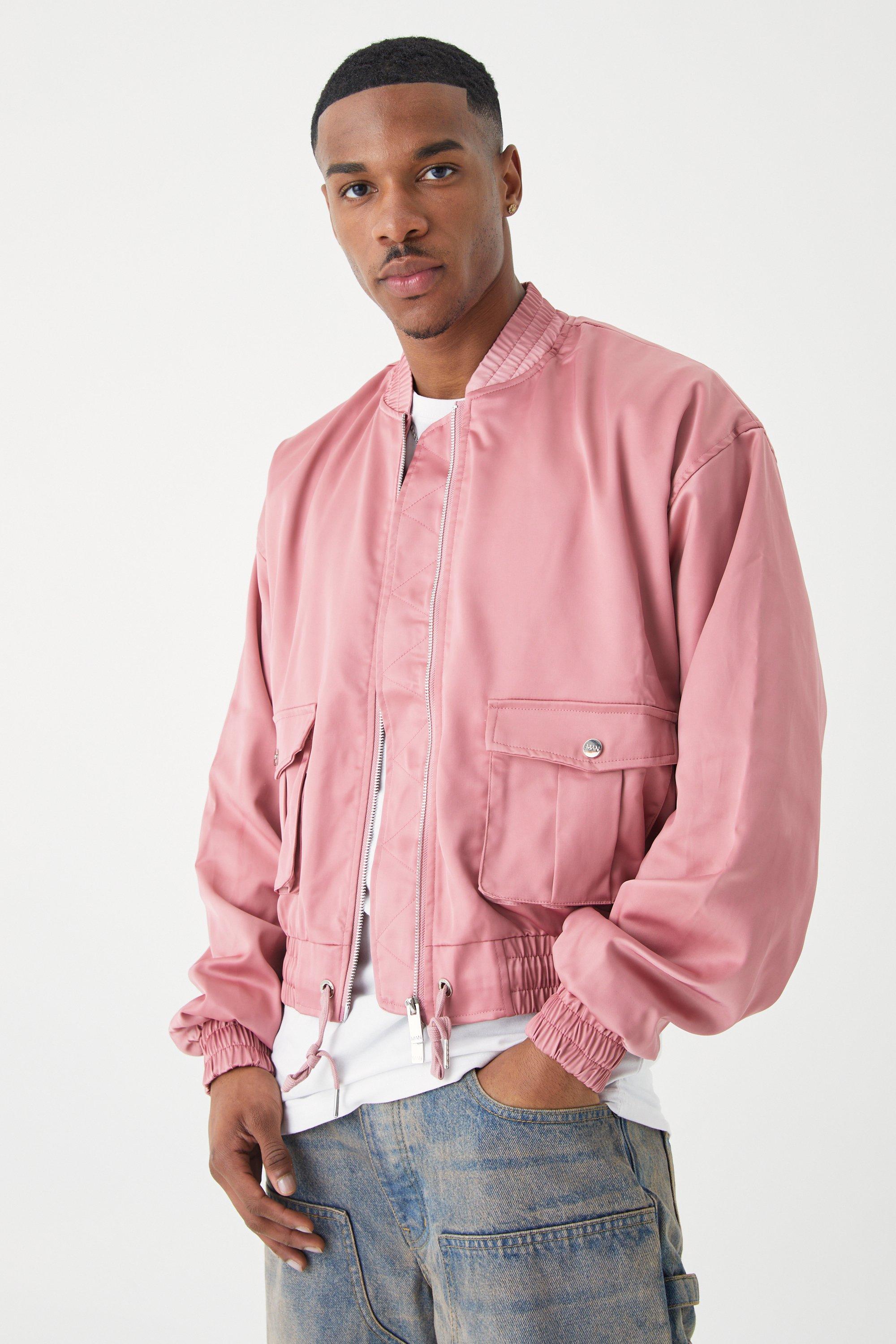 Boxy Satin Bomber With Utility Pocket boohooMAN UK