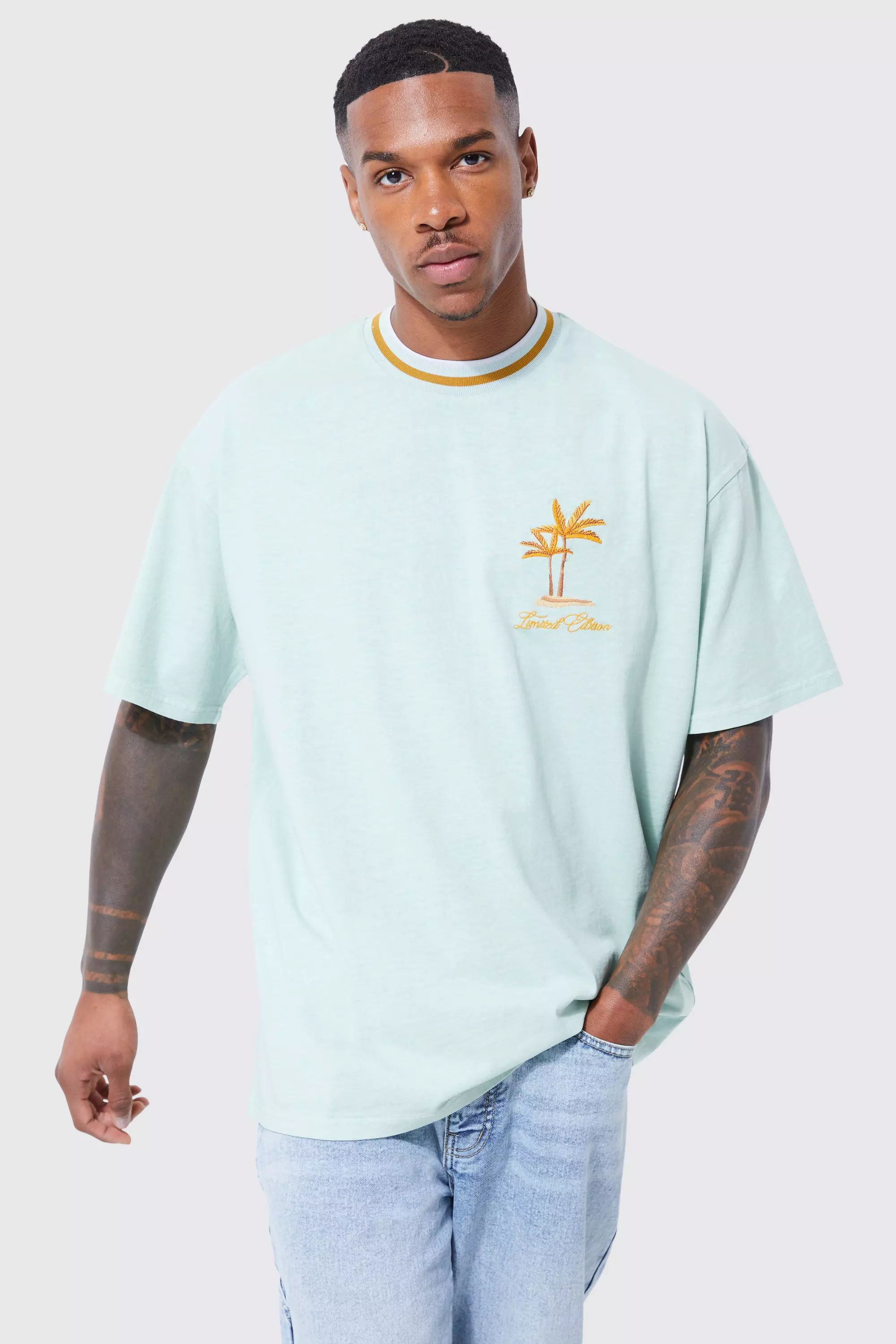 Sage Green Oversized Extended Neck T-shirt