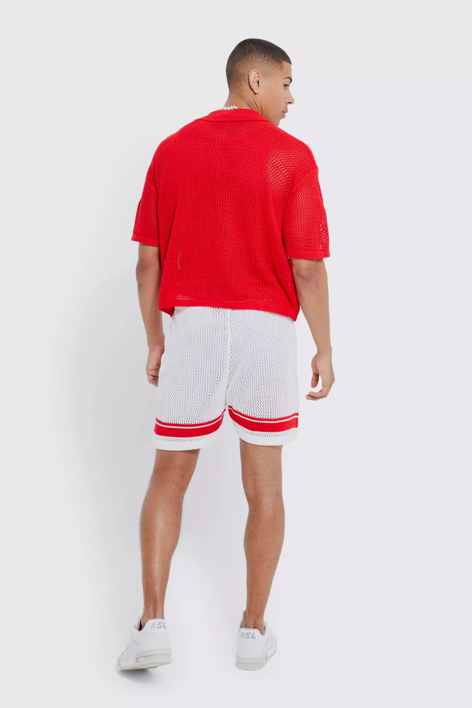 Kurzärmliges kastiges Stick-Hemd mit Naht, Red alternatives Bild