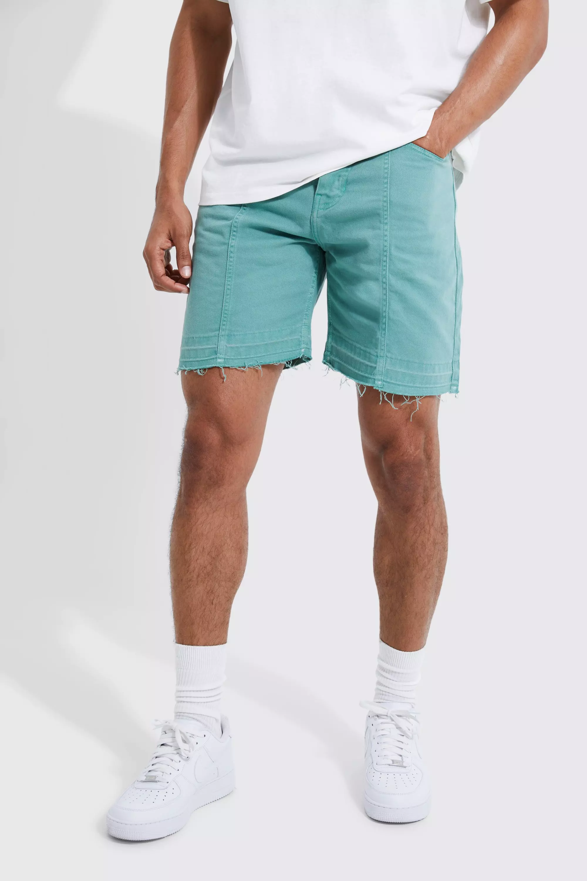 Sage Green Fixed Relaxed Stitch Embroidered Short