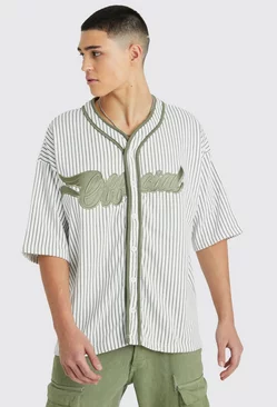 White Oversized Official Pinstripe Baseball Shirt