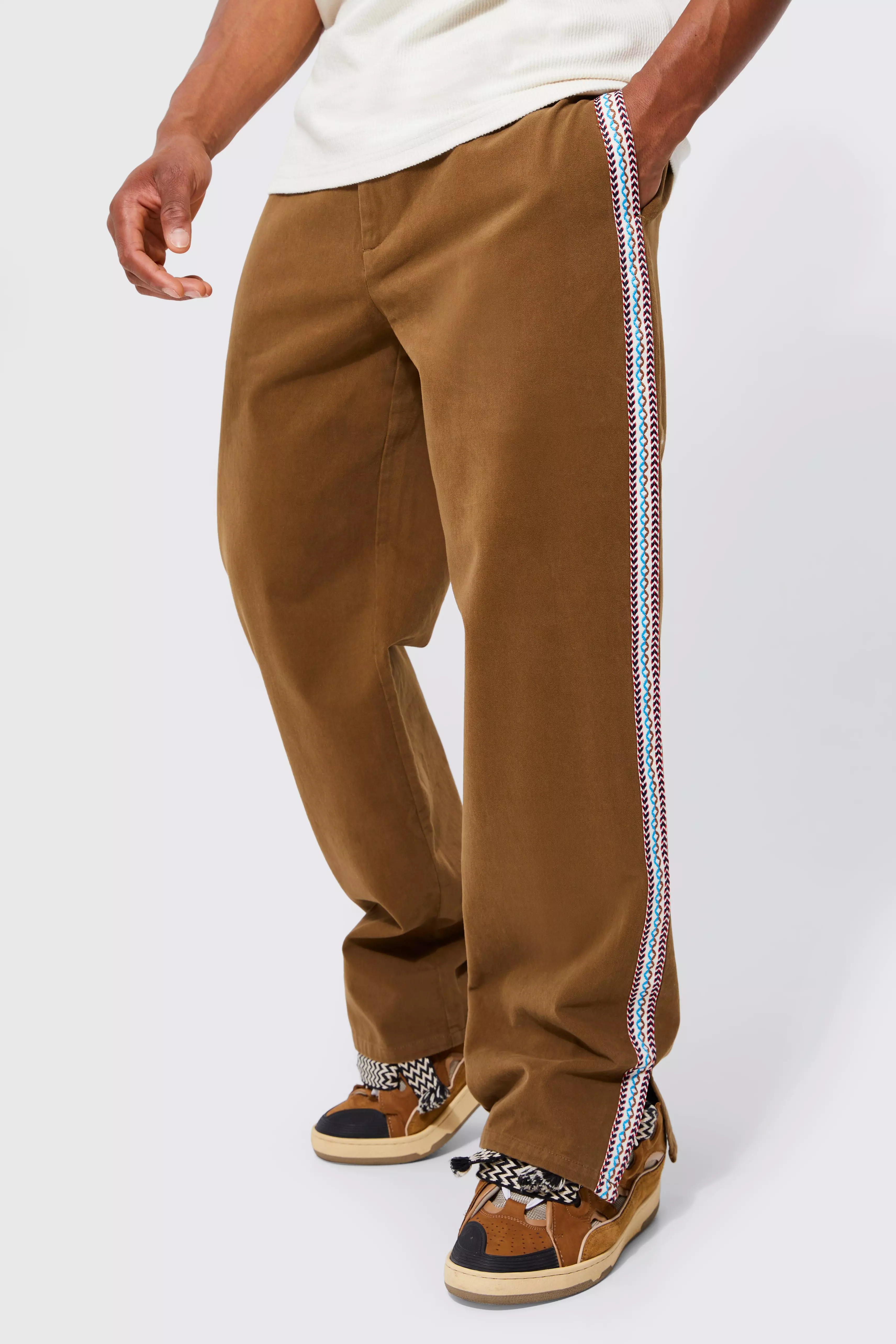 Chocolate Brown Fixed Waist Relaxed Flare Tape Pants