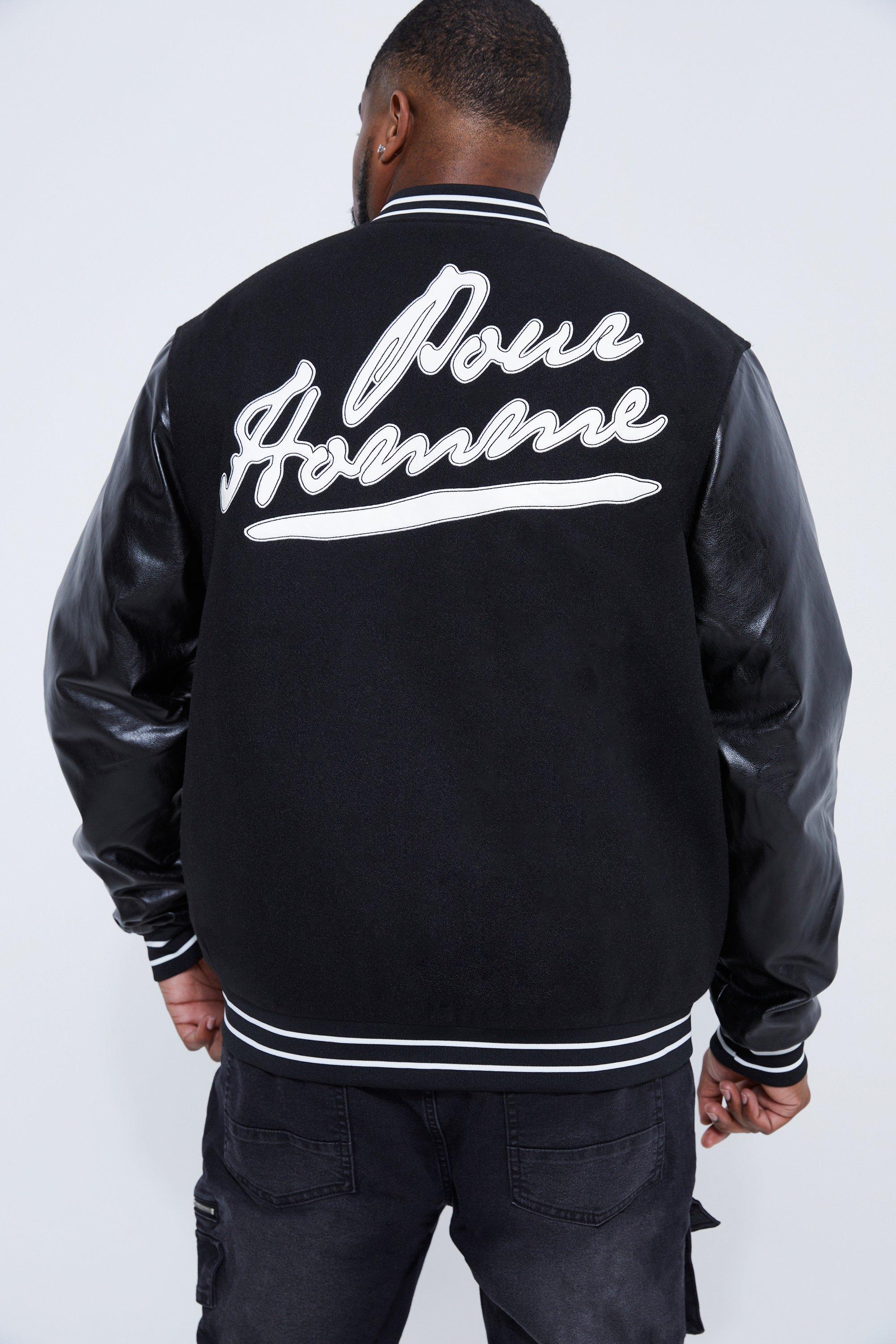 Tall Pour Homme Varsity Jacket With Pu Sleeves