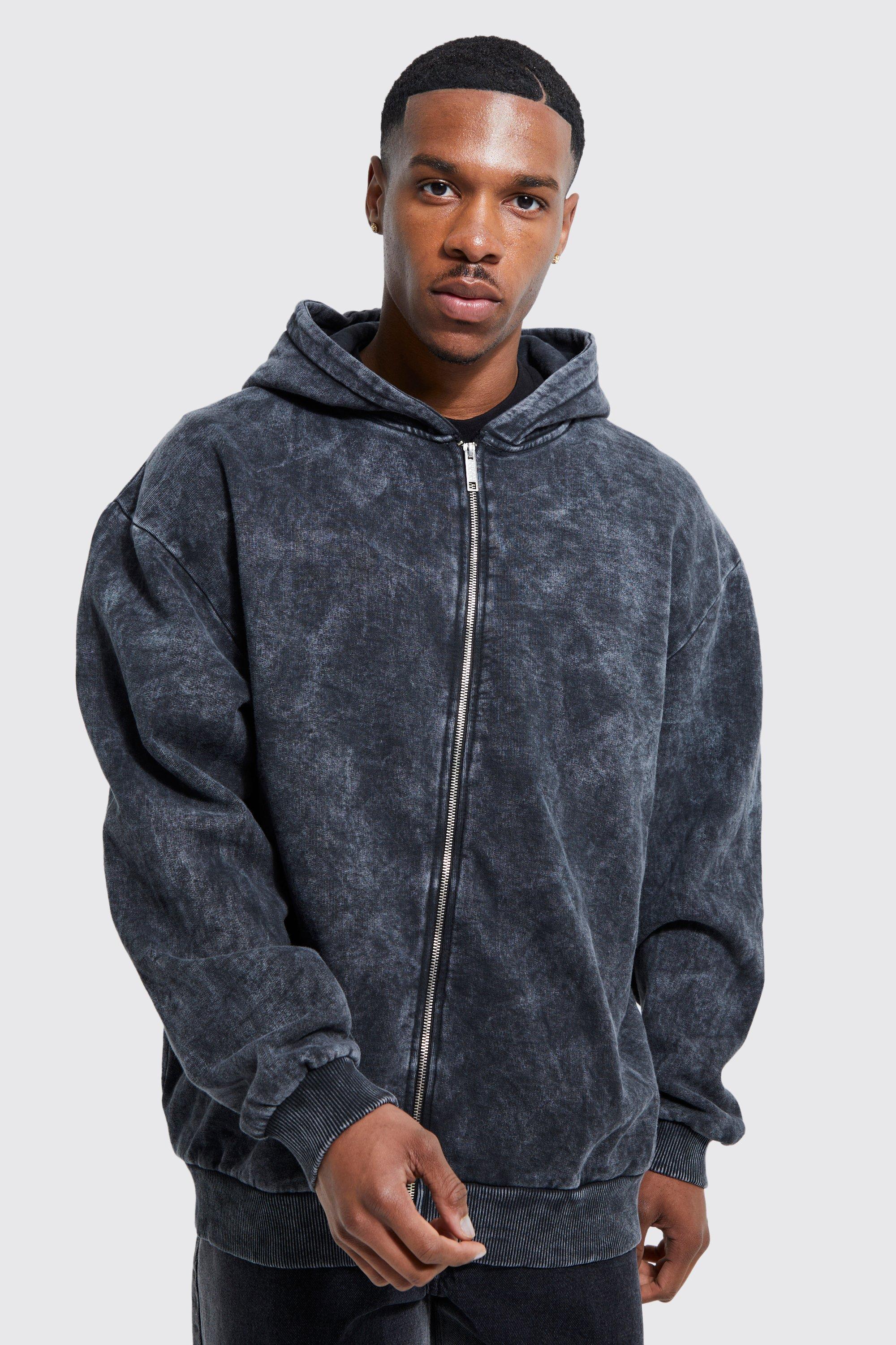 Charcoal Oversized Washed Zip Up Hoodie