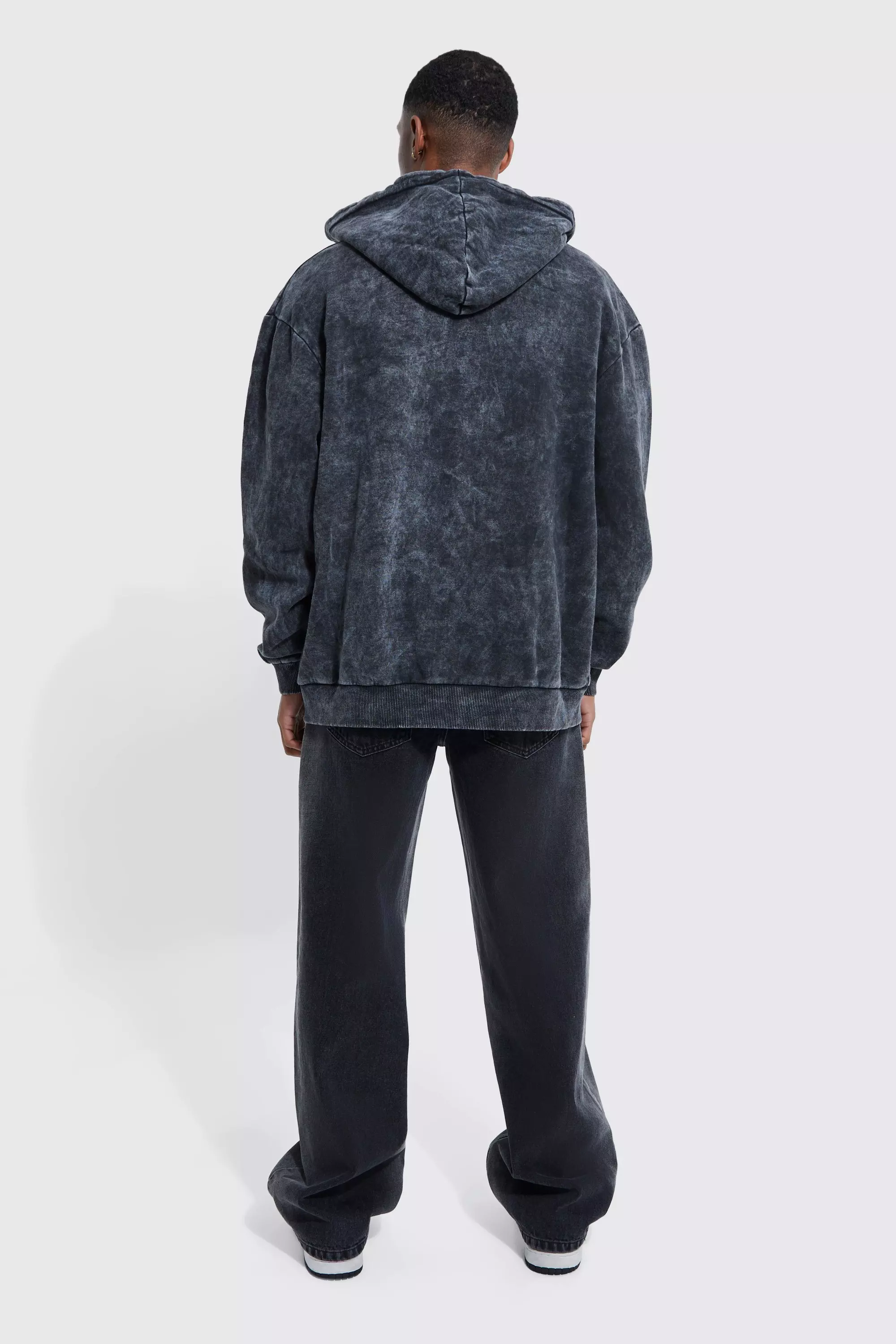 Charcoal Oversized Acid Wash Zip Through Hoodie alternative image