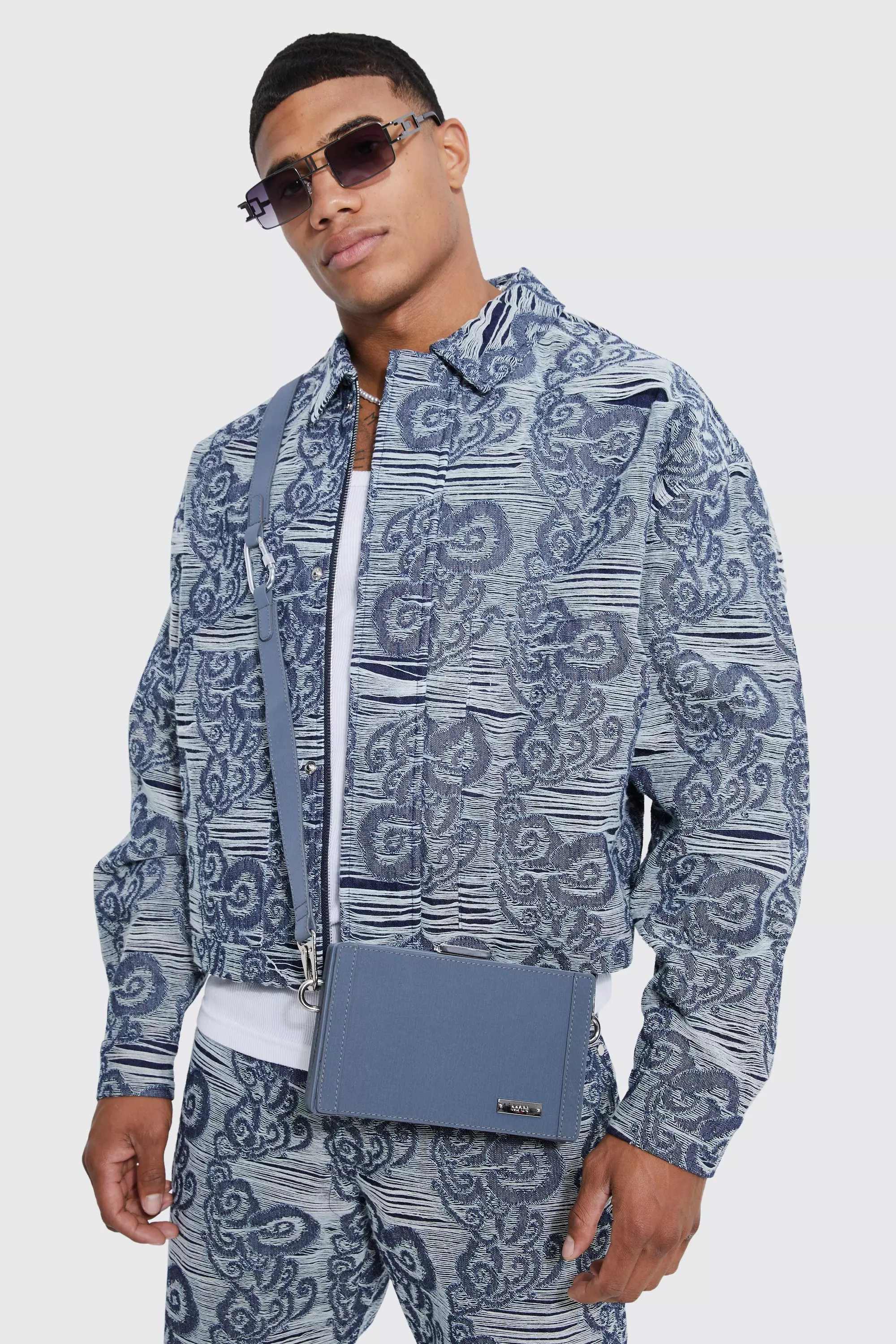 Dark blue Boxy Fit Fabric Interest Denim Jacket alternative image