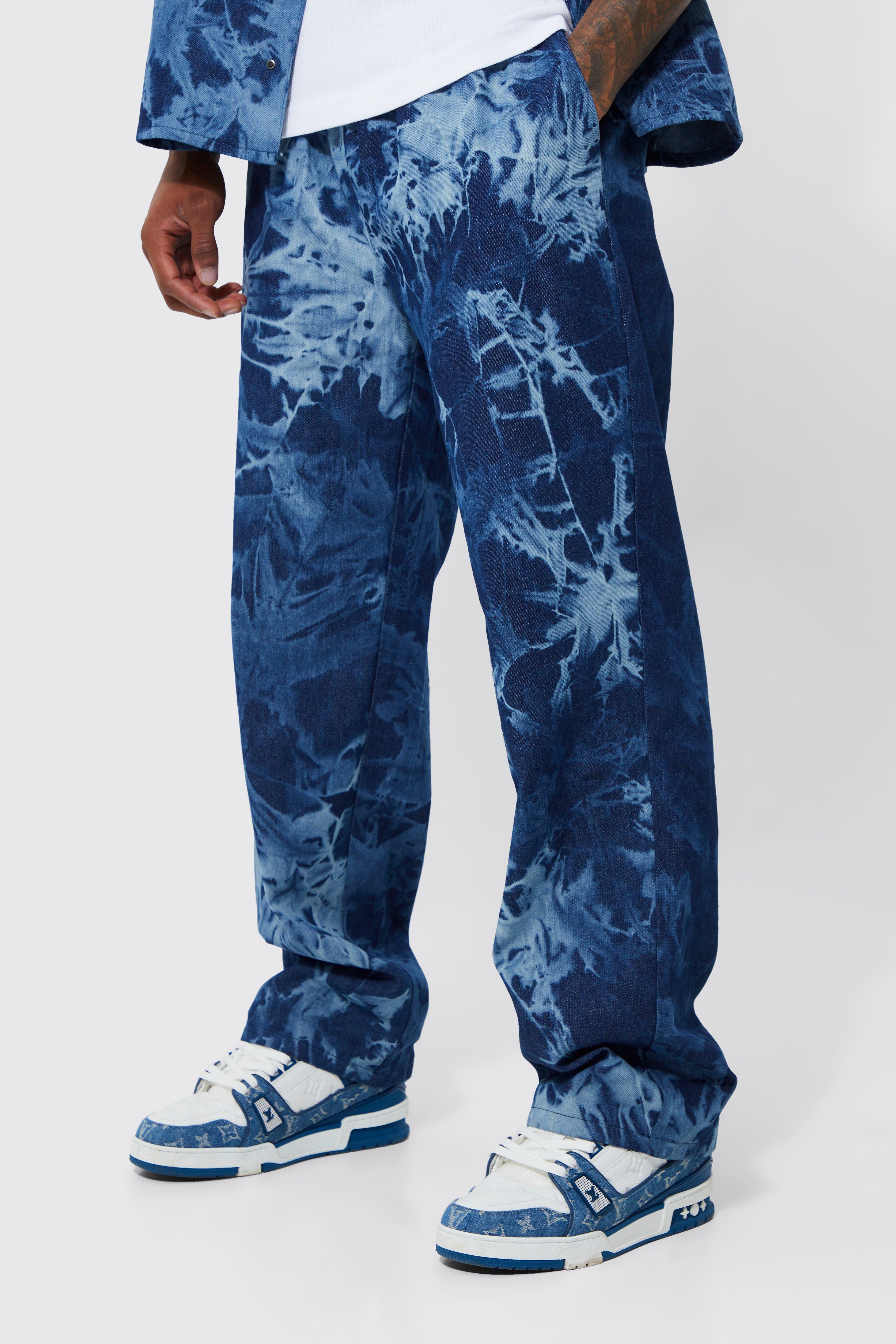 Mid blue Straight Leg Elastic Waist Denim Trouser