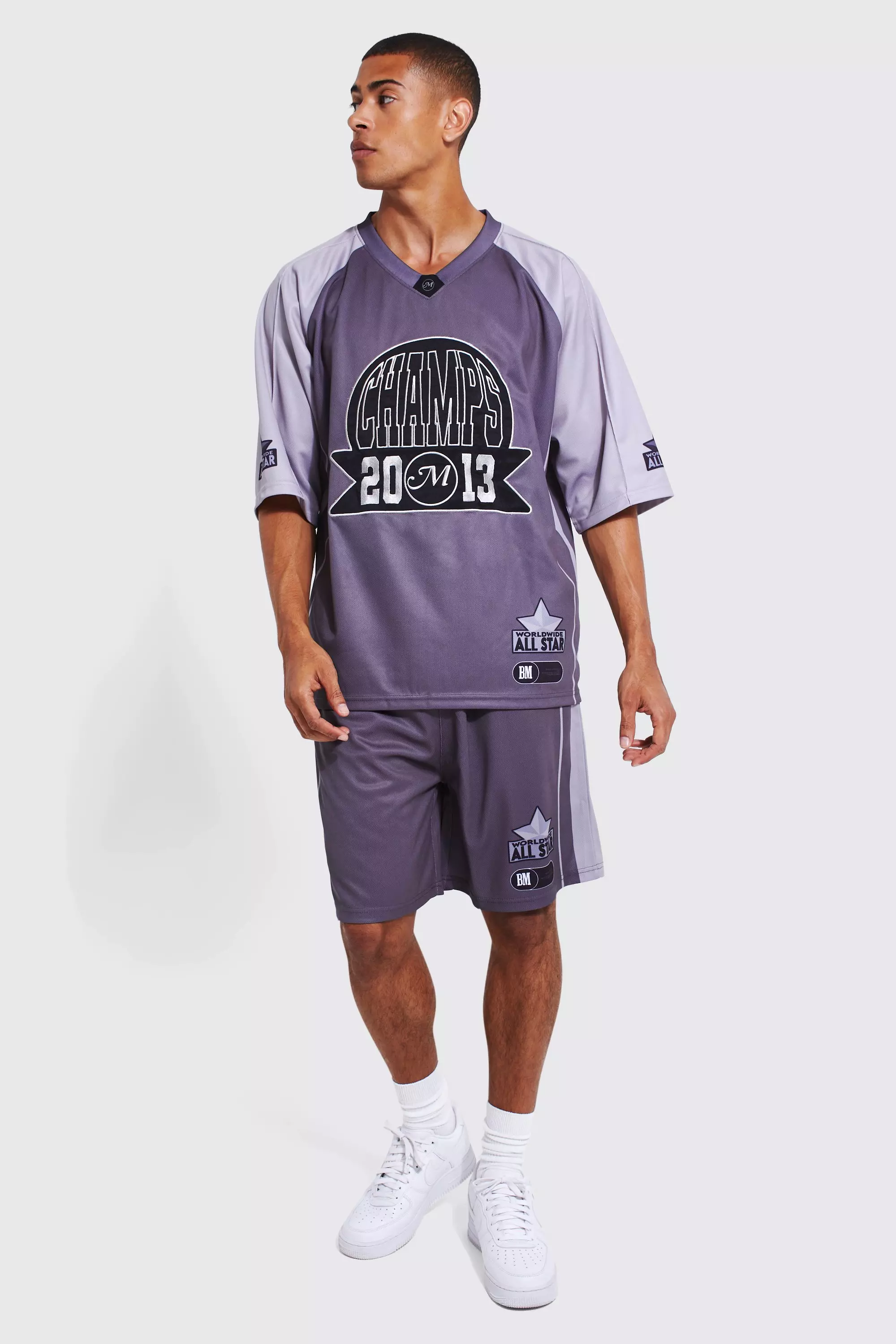 Champs Mesh Hockey Mesh T shirt Short Set boohooMAN USA