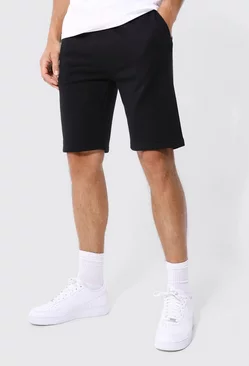 Black Tall Slim Fit Mid Length Sweat Shorts