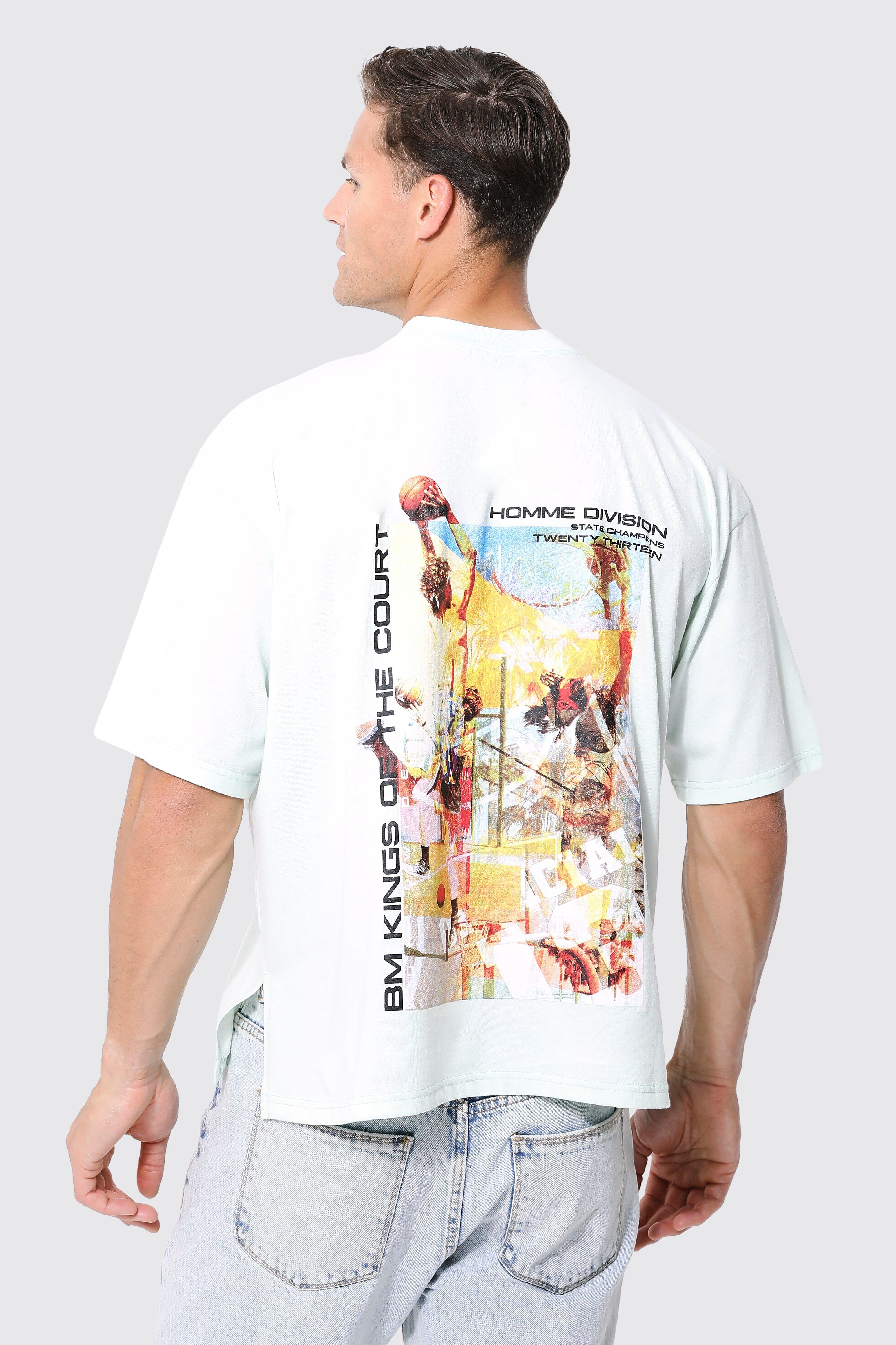 boohooMAN Mens Oversized Basketball Graphic T-Shirt - White XS